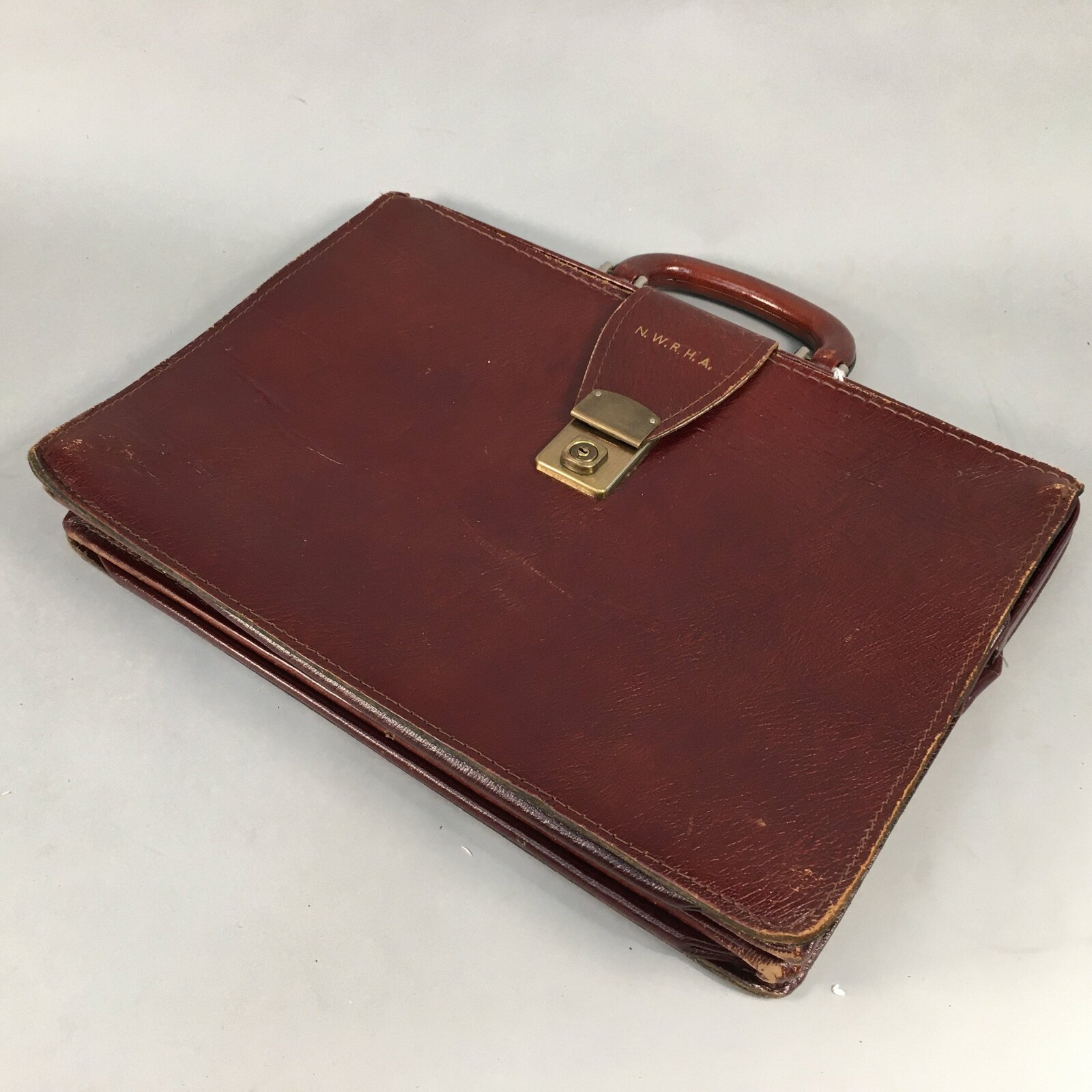 British Business Bag Vtg Unbranded Black Briefcase Leather Reddish Brown KB19