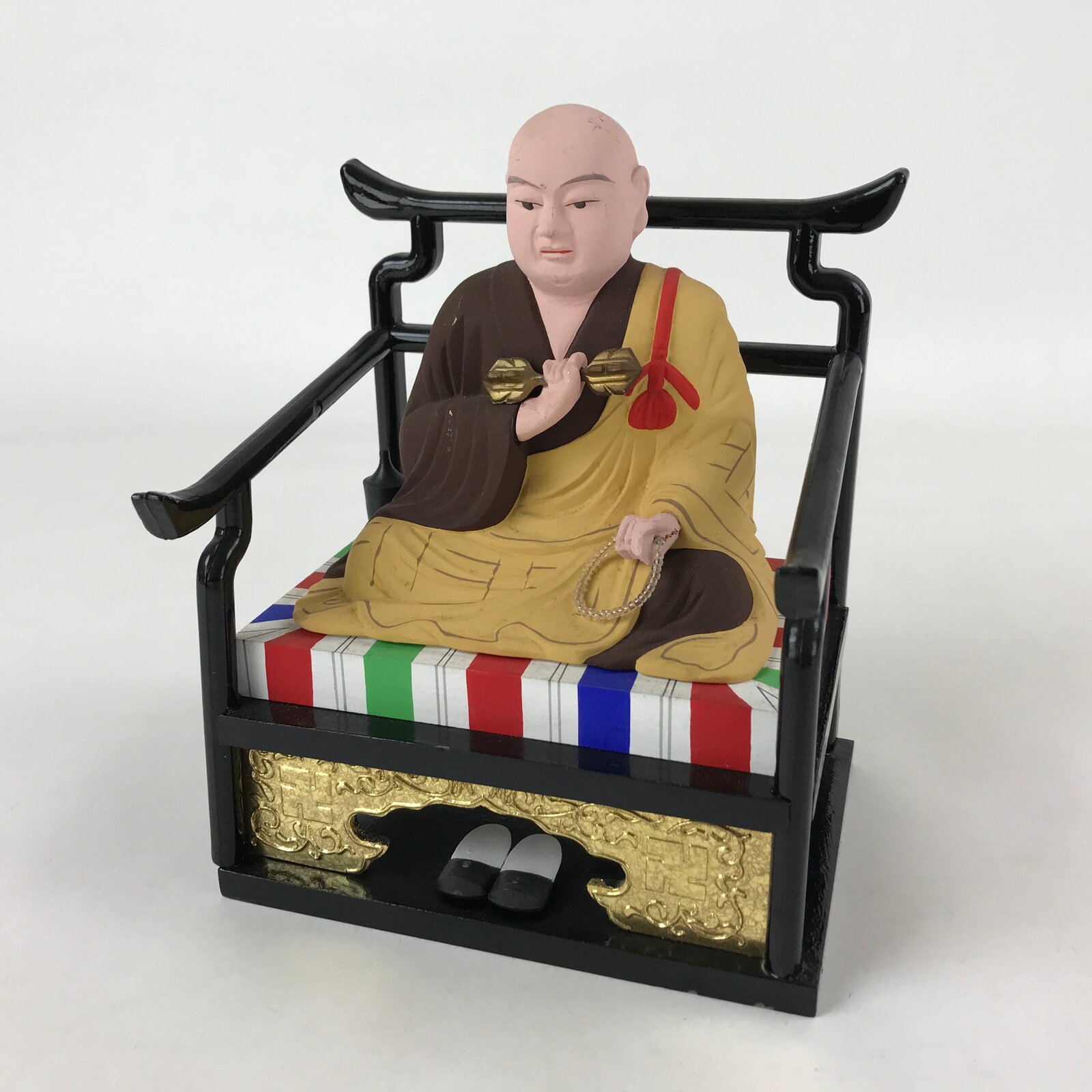 Buddhist Altar Fitting Kukai Kobo Daishi Vtg Figurine Wood Shingon School BA185