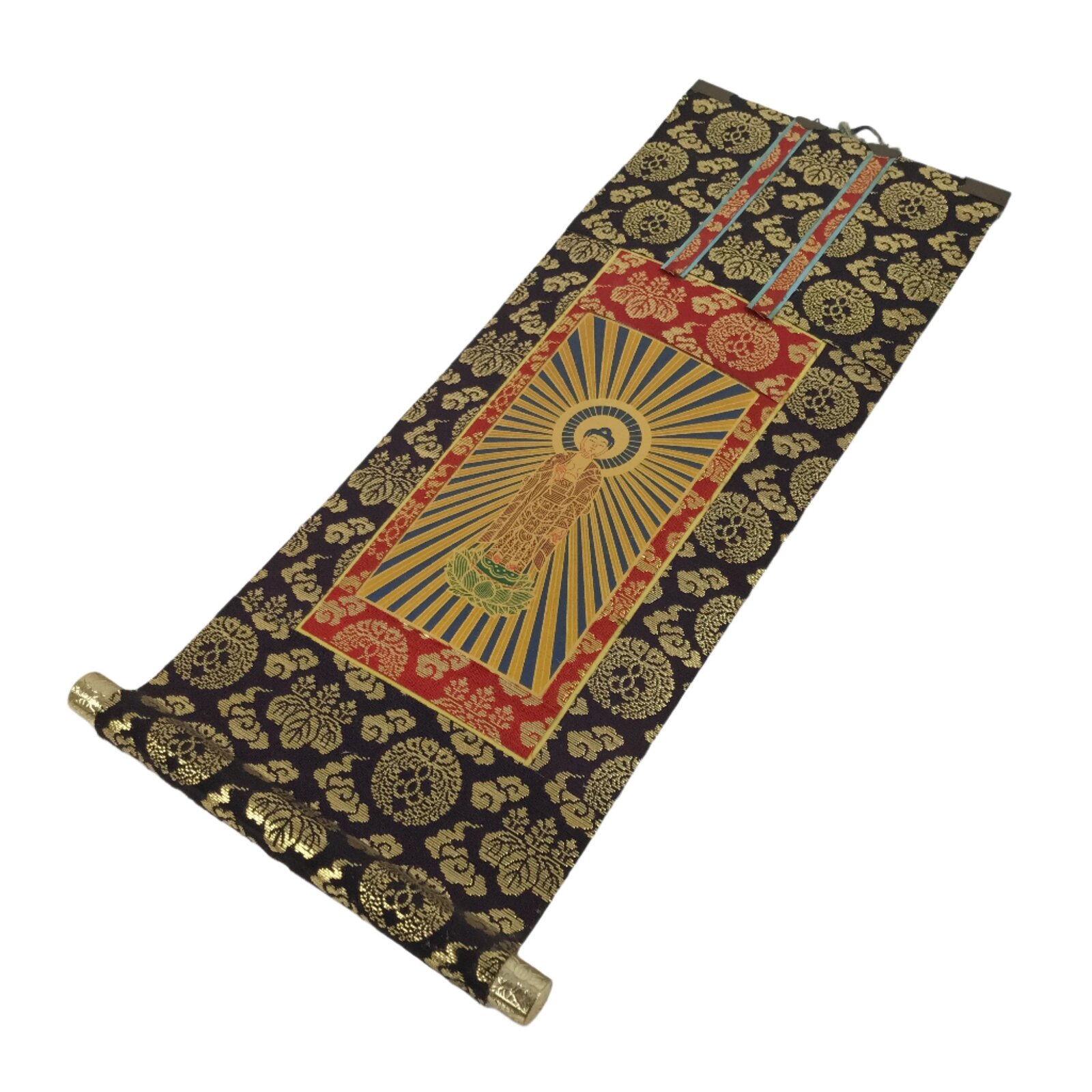 Buddhist Altar Fitting Scroll Vtg Kakejiku Honzon Touritsu Mida Paper Silk BA419