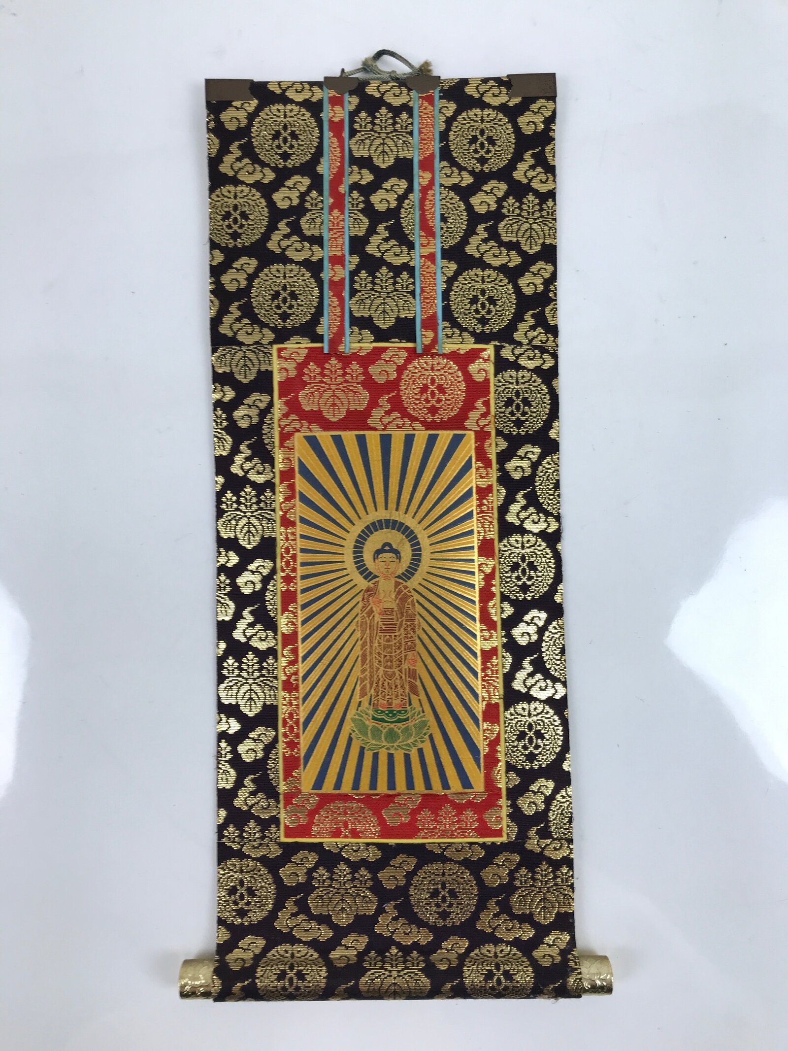 Buddhist Altar Fitting Scroll Vtg Kakejiku Honzon Touritsu Mida Paper Silk BA419