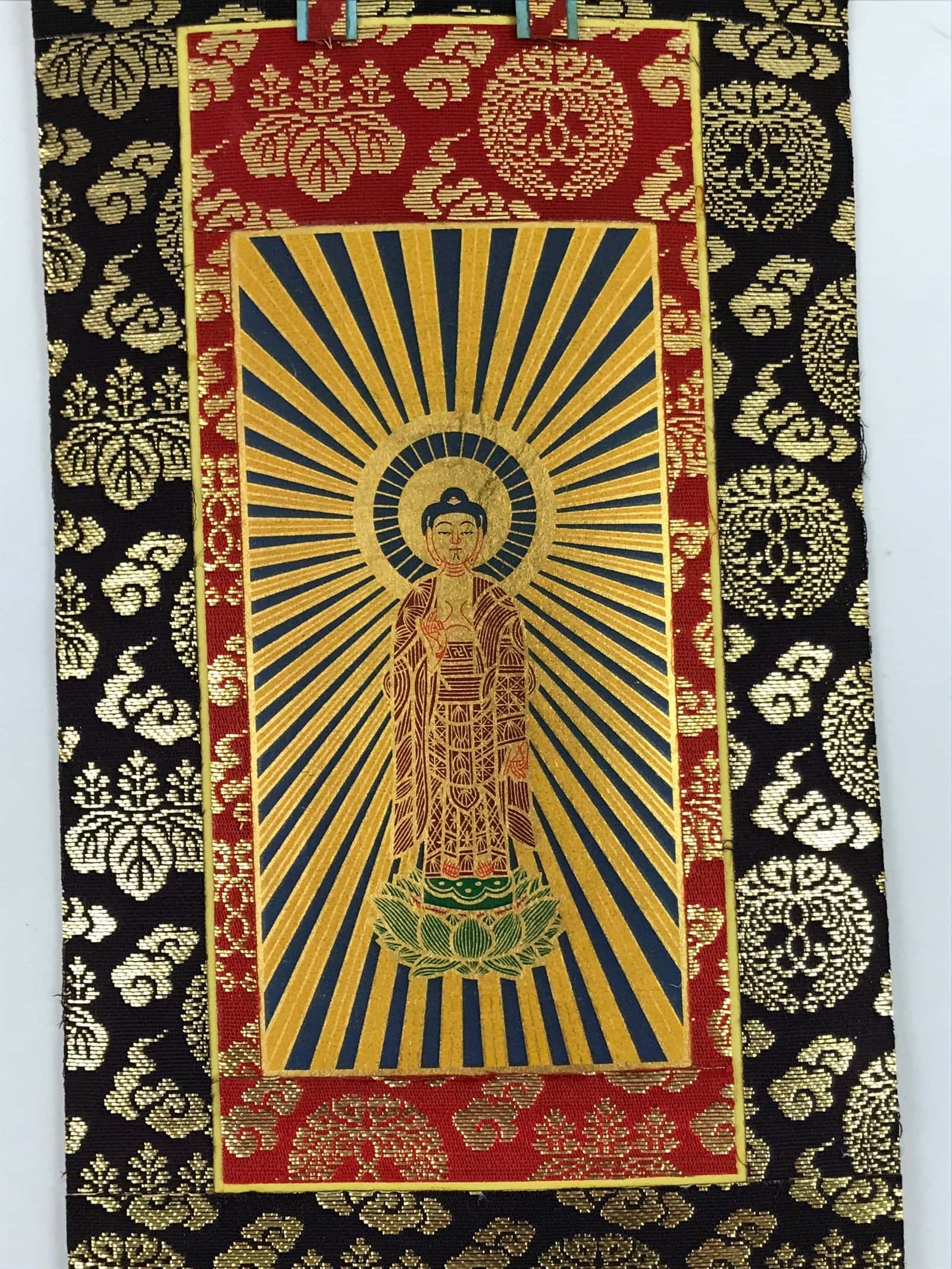 Buddhist Altar Fitting Scroll Vtg Kakejiku Honzon Touritsu Mida Paper Silk BA419