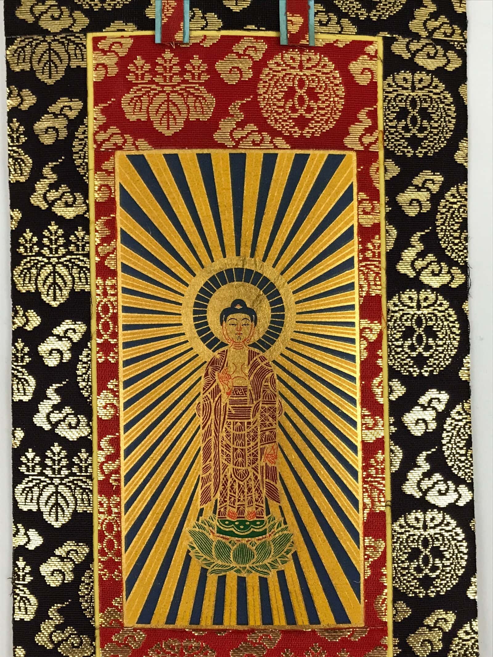 Buddhist Altar Fitting Scroll Vtg Kakejiku Honzon Touritsu Mida Paper Silk BA419