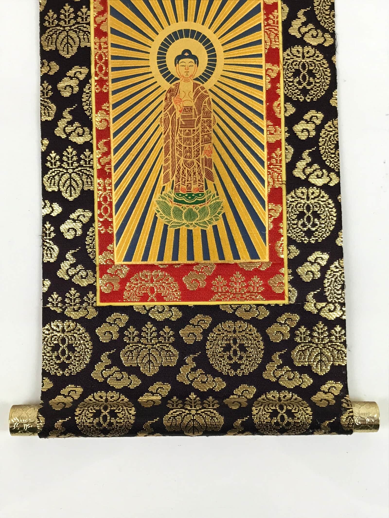 Buddhist Altar Fitting Scroll Vtg Kakejiku Honzon Touritsu Mida Paper Silk BA419