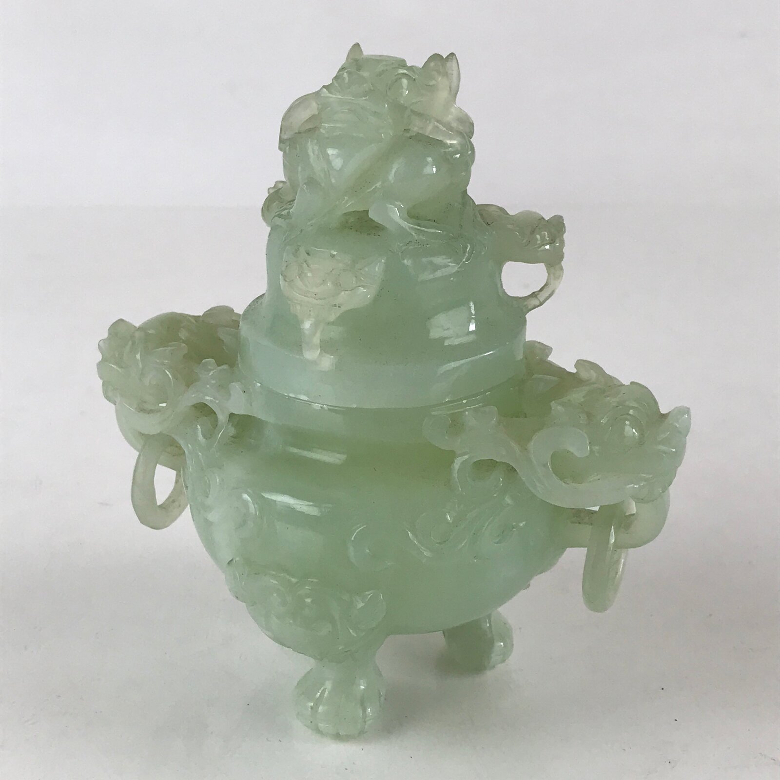 Chinese Art Jade Stone Sculpture Incense Burner Container Vtg Three Legs Koro BU836