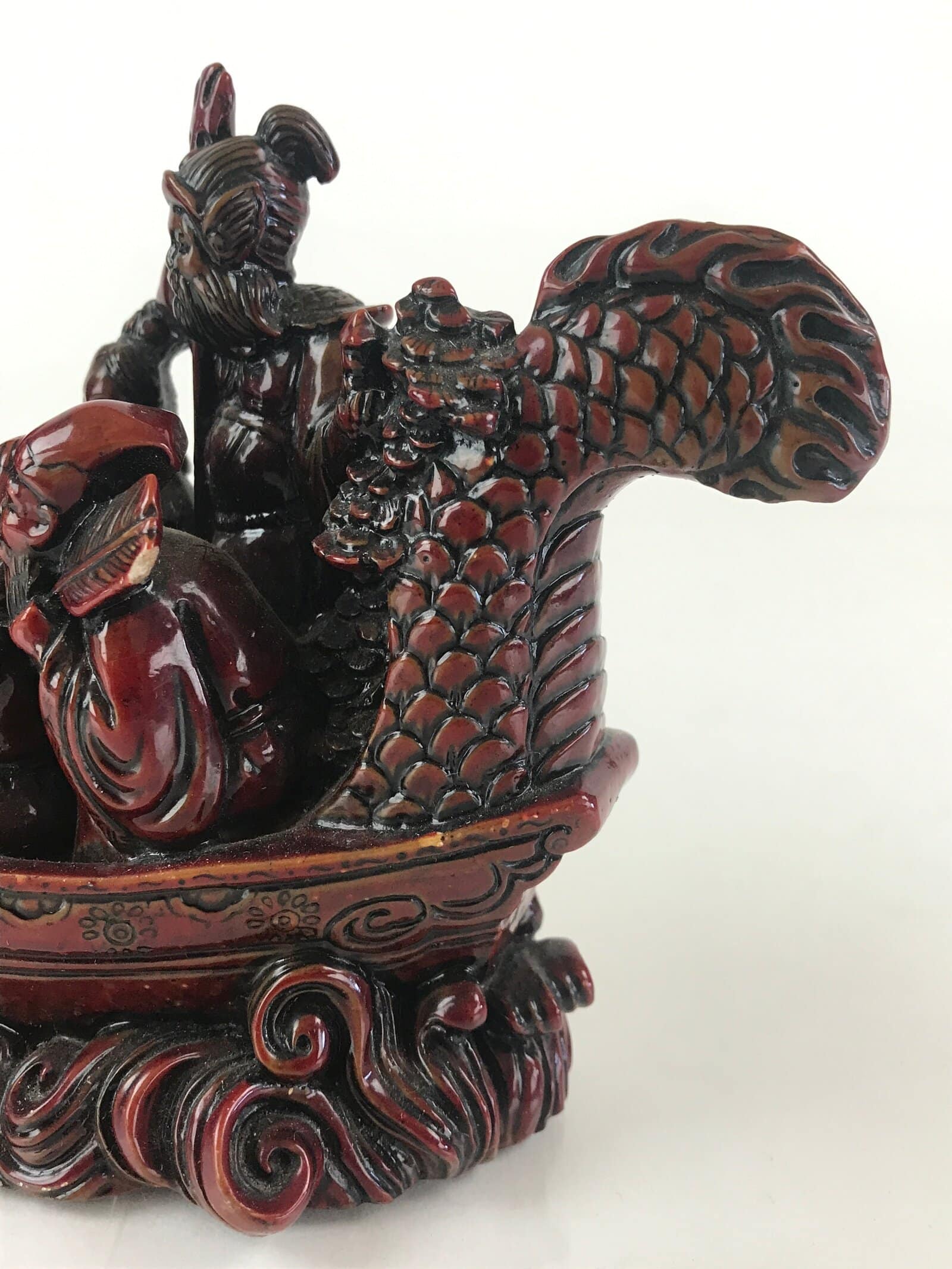 Chinese Figurine 7 Lucky Gods Dragon Treasure Ship Vtg Lucky Charm Red BD858