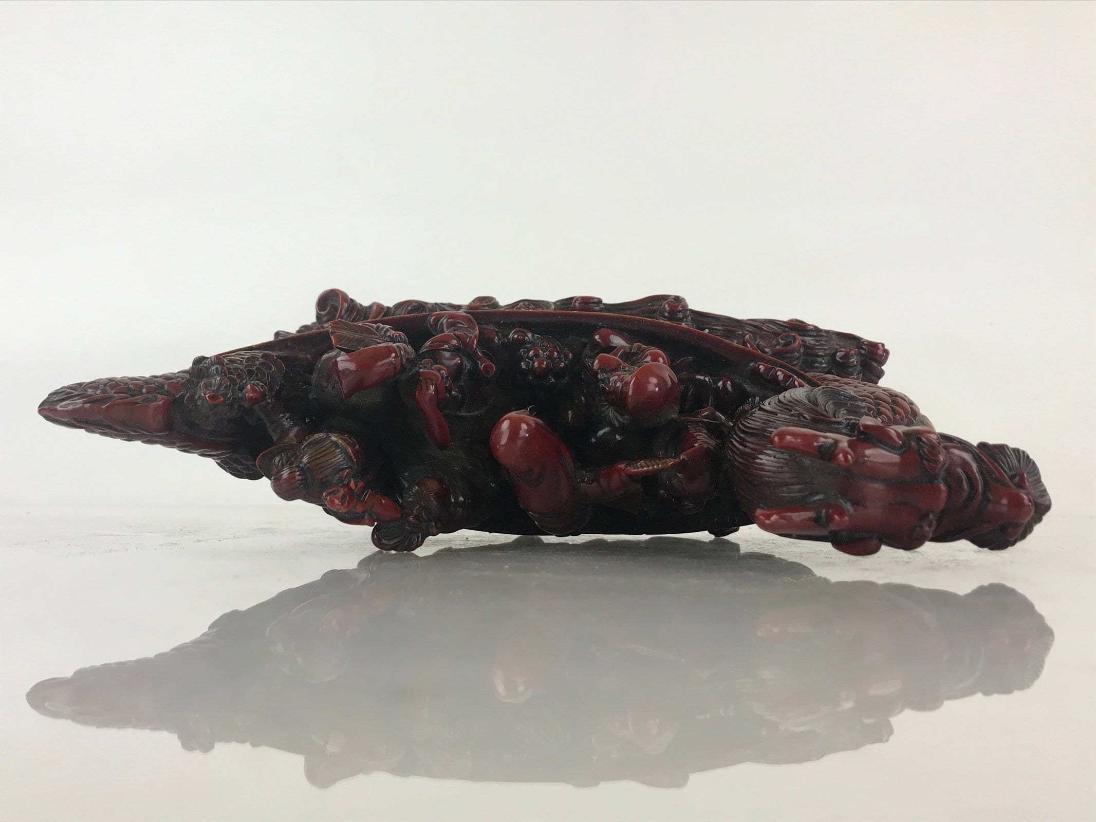 Chinese Figurine 7 Lucky Gods Dragon Treasure Ship Vtg Lucky Charm Red BD858