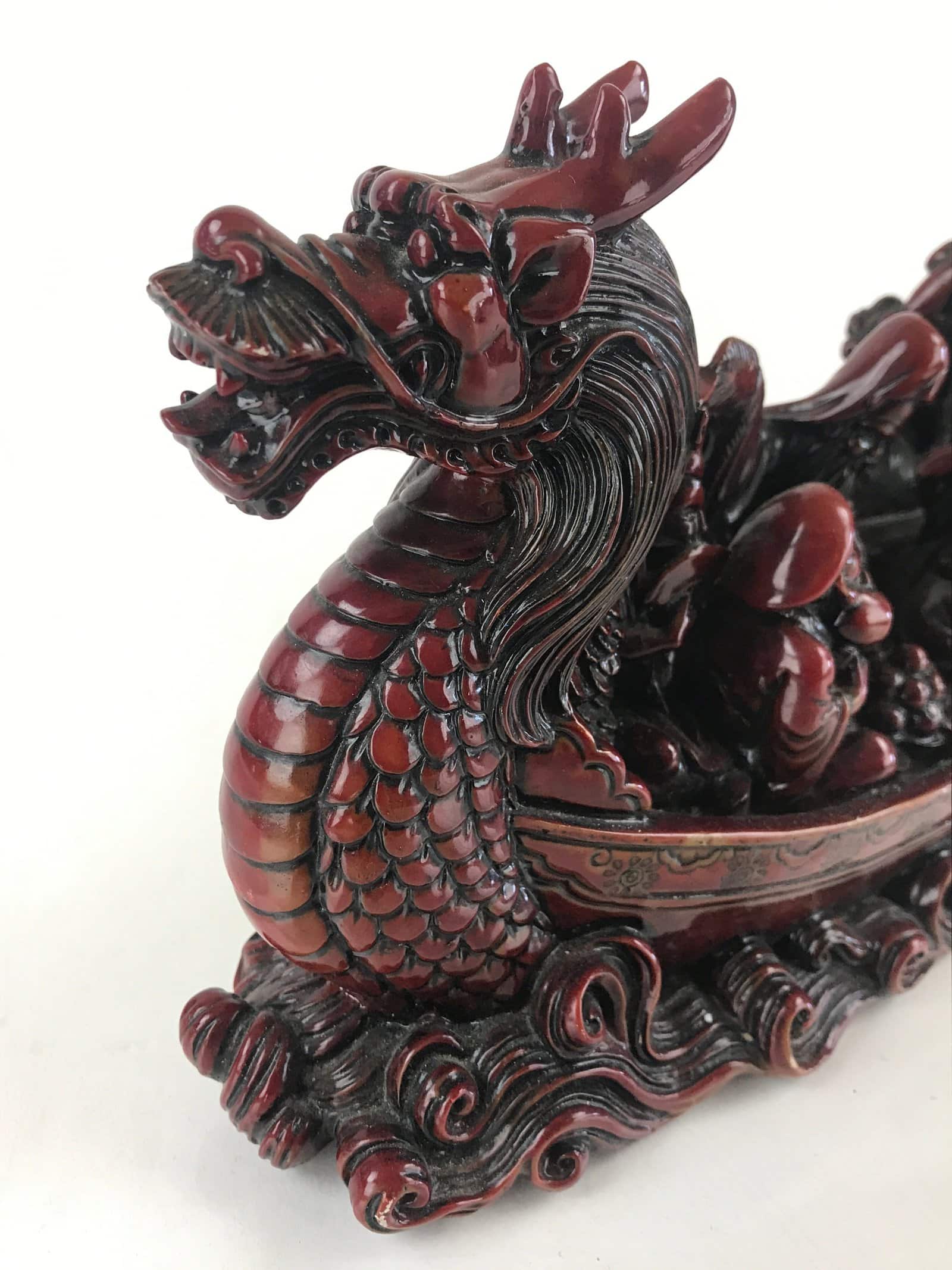 Chinese Figurine 7 Lucky Gods Dragon Treasure Ship Vtg Lucky Charm Red BD858