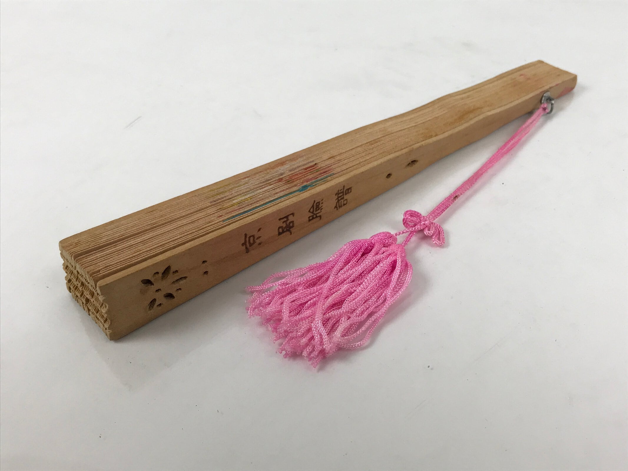 Chinese Folding Fan Sensu Vtg Beijing Opera Color Masks Sandalwood Boxed 4D924