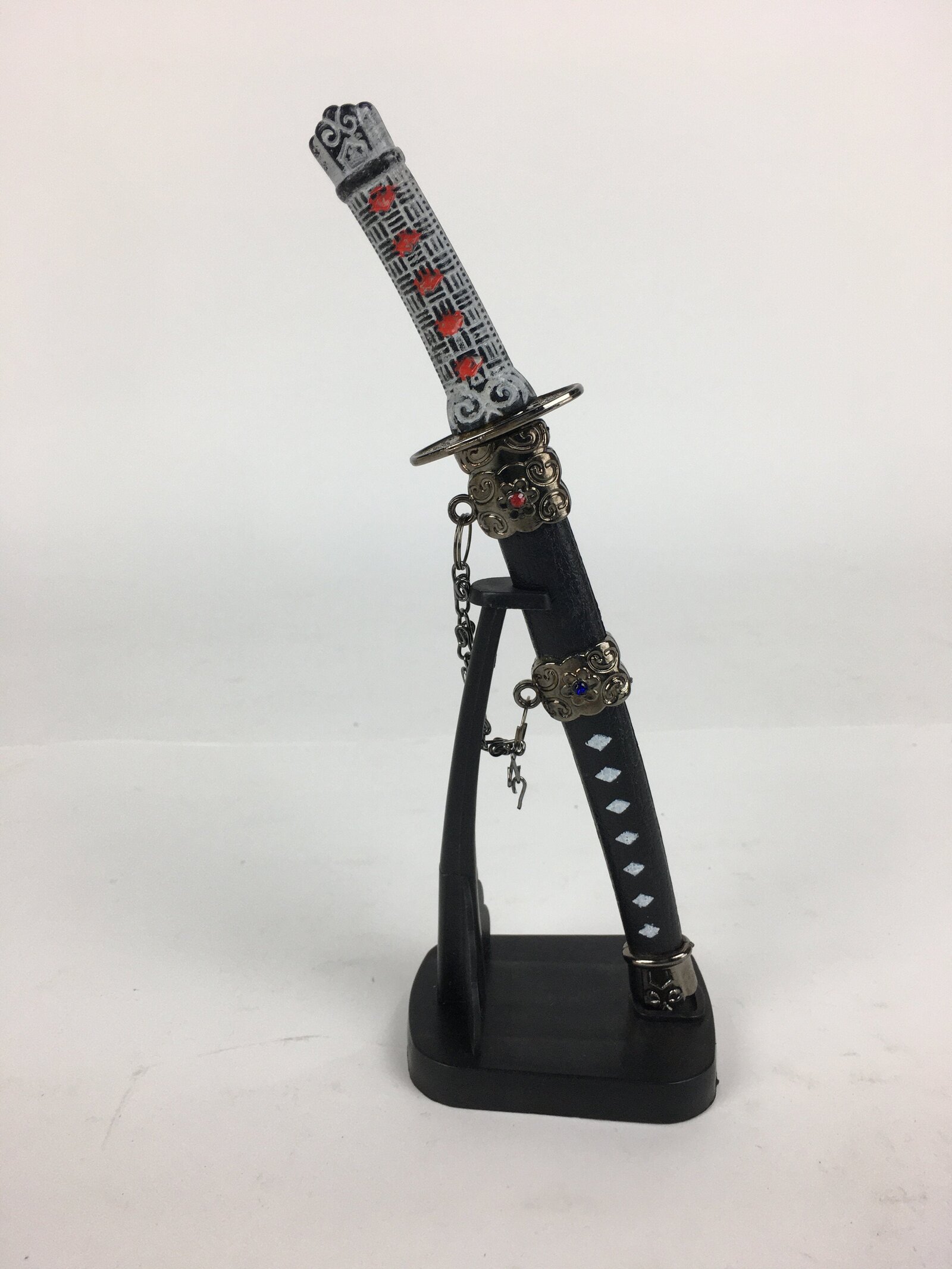 Chinese Miniature Sword Vtg With Sword Stand Sword Sheath Display Figurine BD72