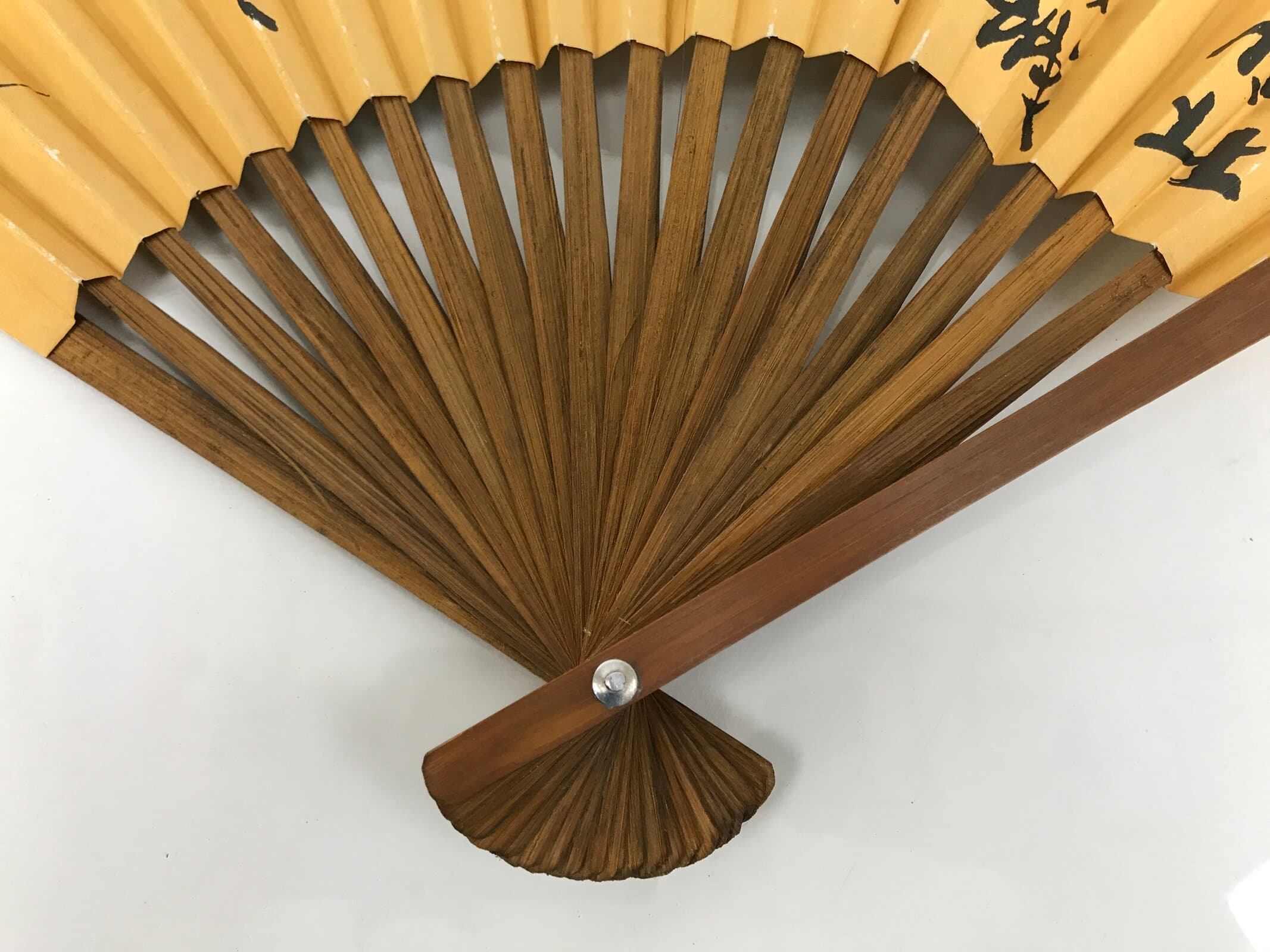 Chinese Paper Folding Fan Sensu Vtg Bamboo Frame Calligraphy House Trees 4D941