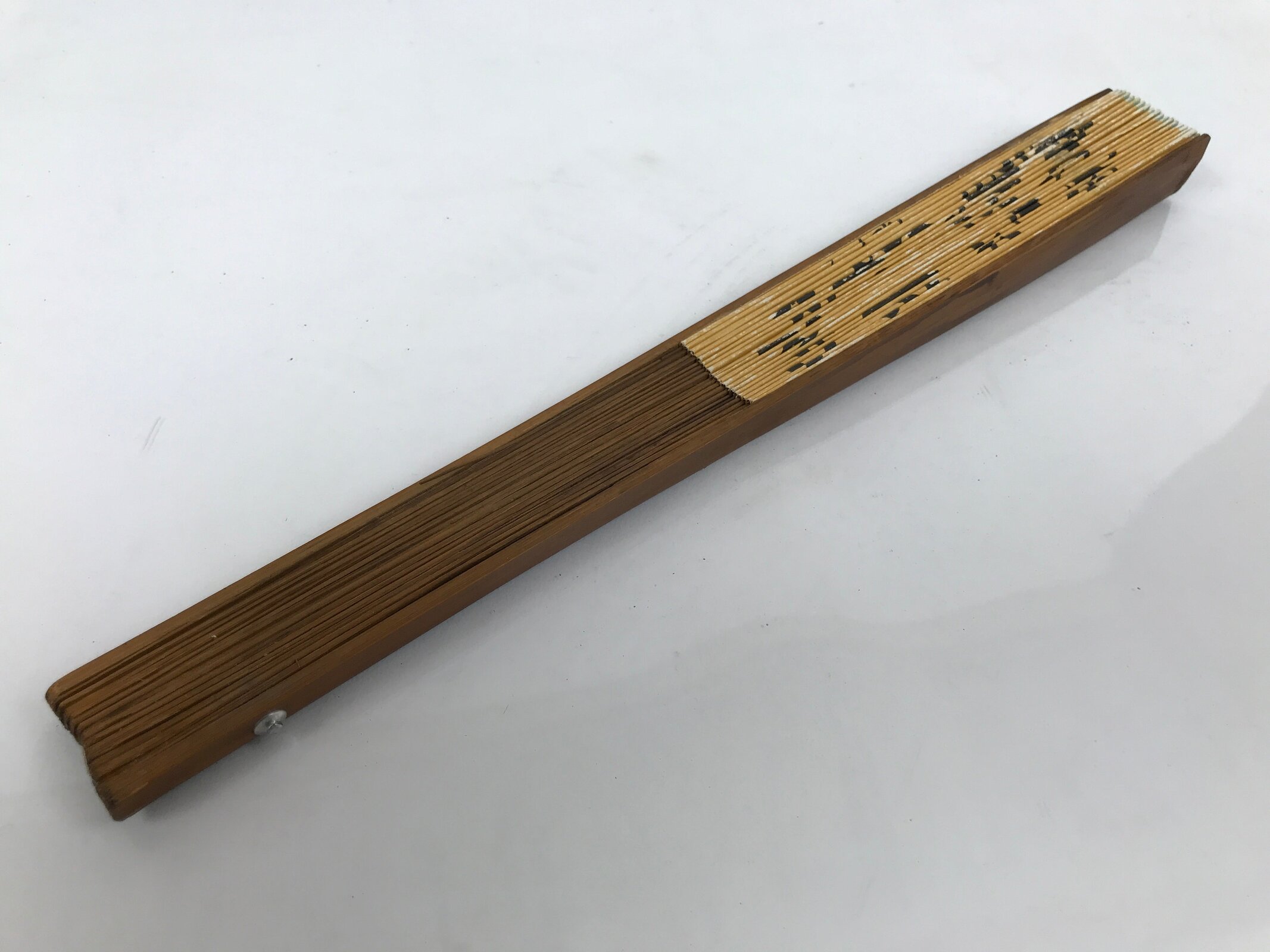 Chinese Paper Folding Fan Sensu Vtg Bamboo Frame Calligraphy House Trees 4D941