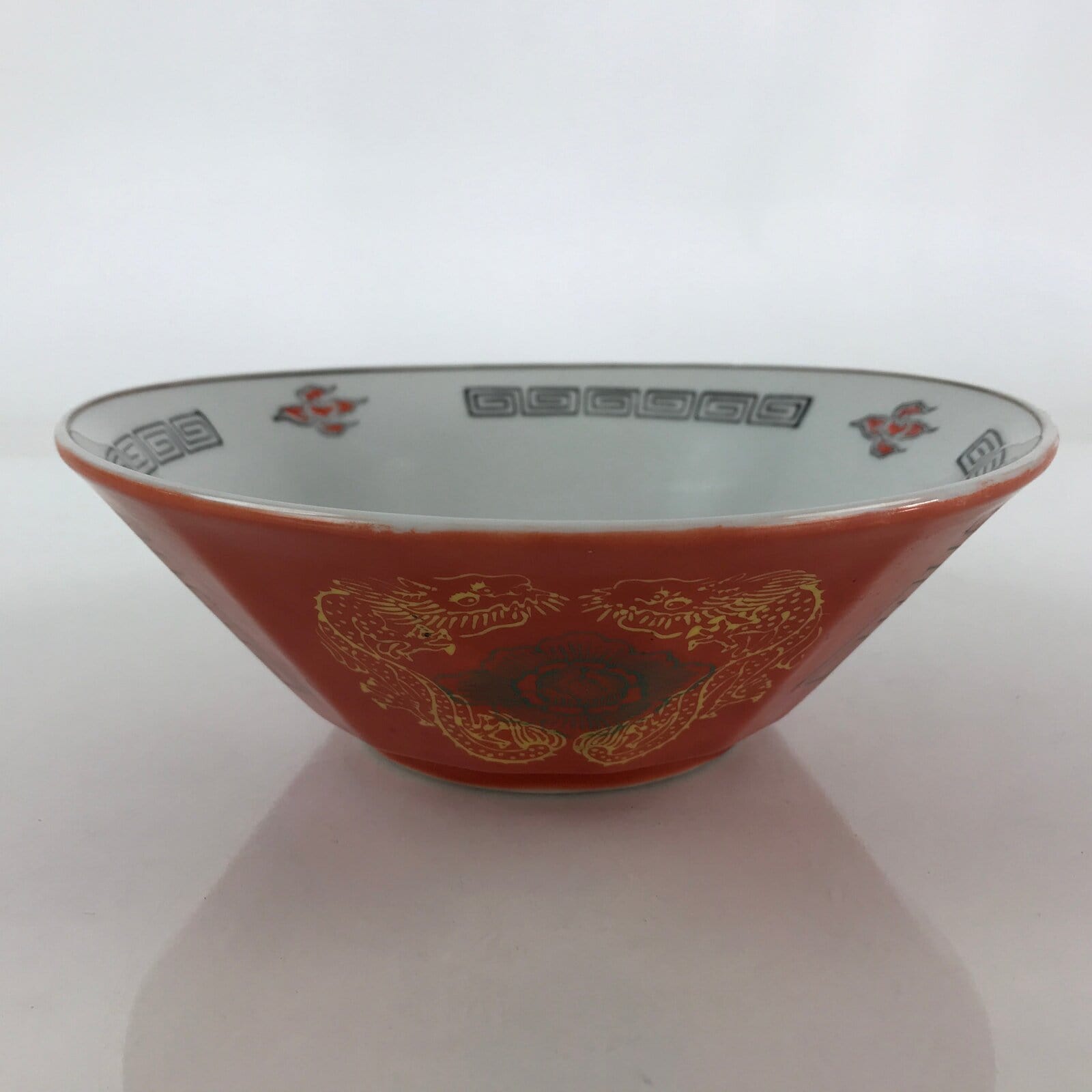 Chinese Porcelain Ramen Bowl Vtg Red Dragon Thunder Large Bowl Donburi PY219