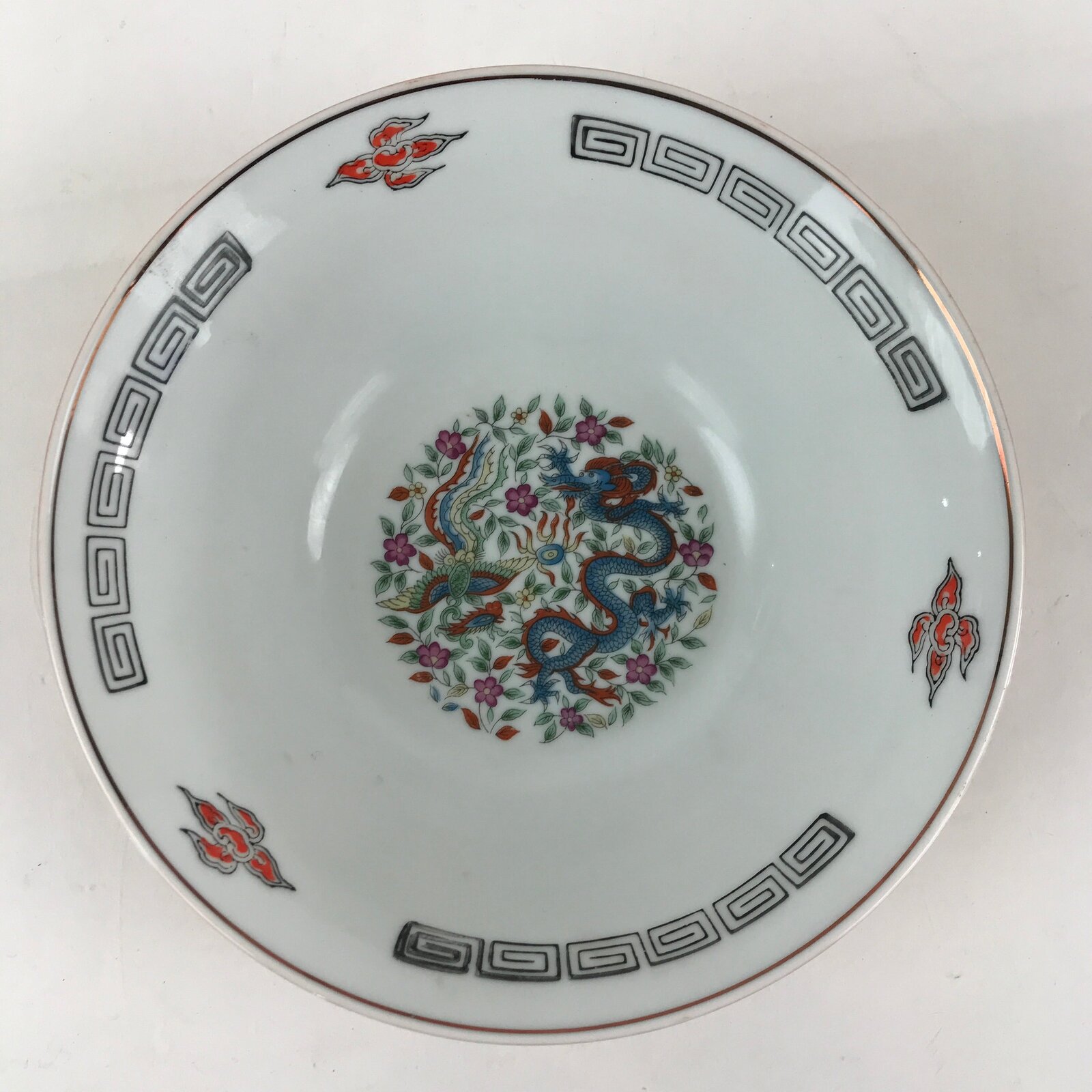 Chinese Porcelain Ramen Bowl Vtg Red Dragon Thunder Large Bowl Donburi PY220