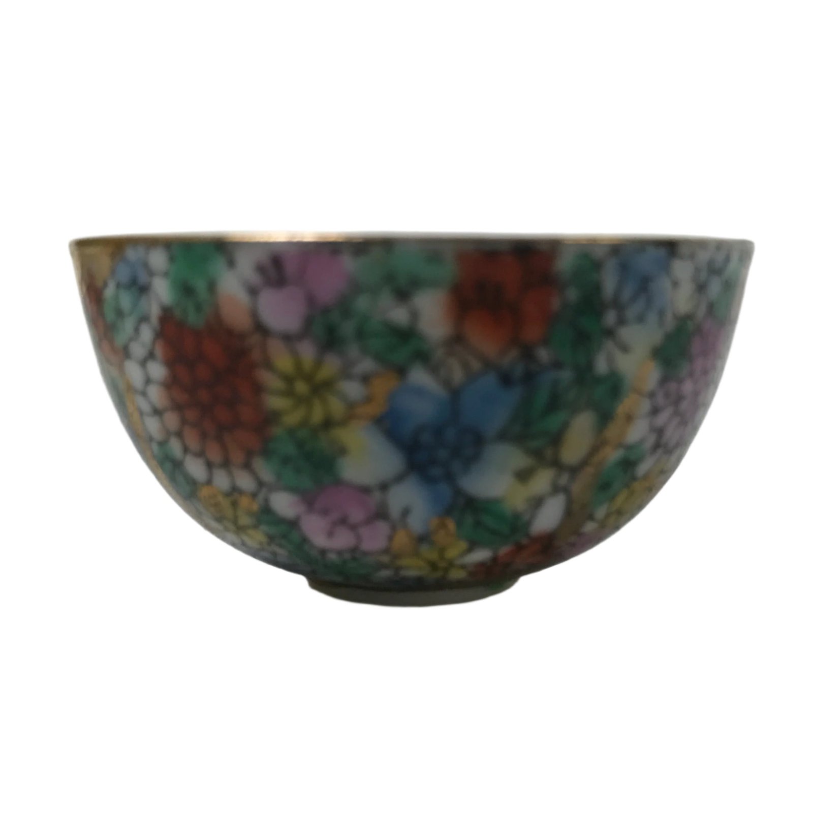Chinese Porcelain Sake Cup Vtg Ochoko Flower God Peach Gold Colorful Gold G277