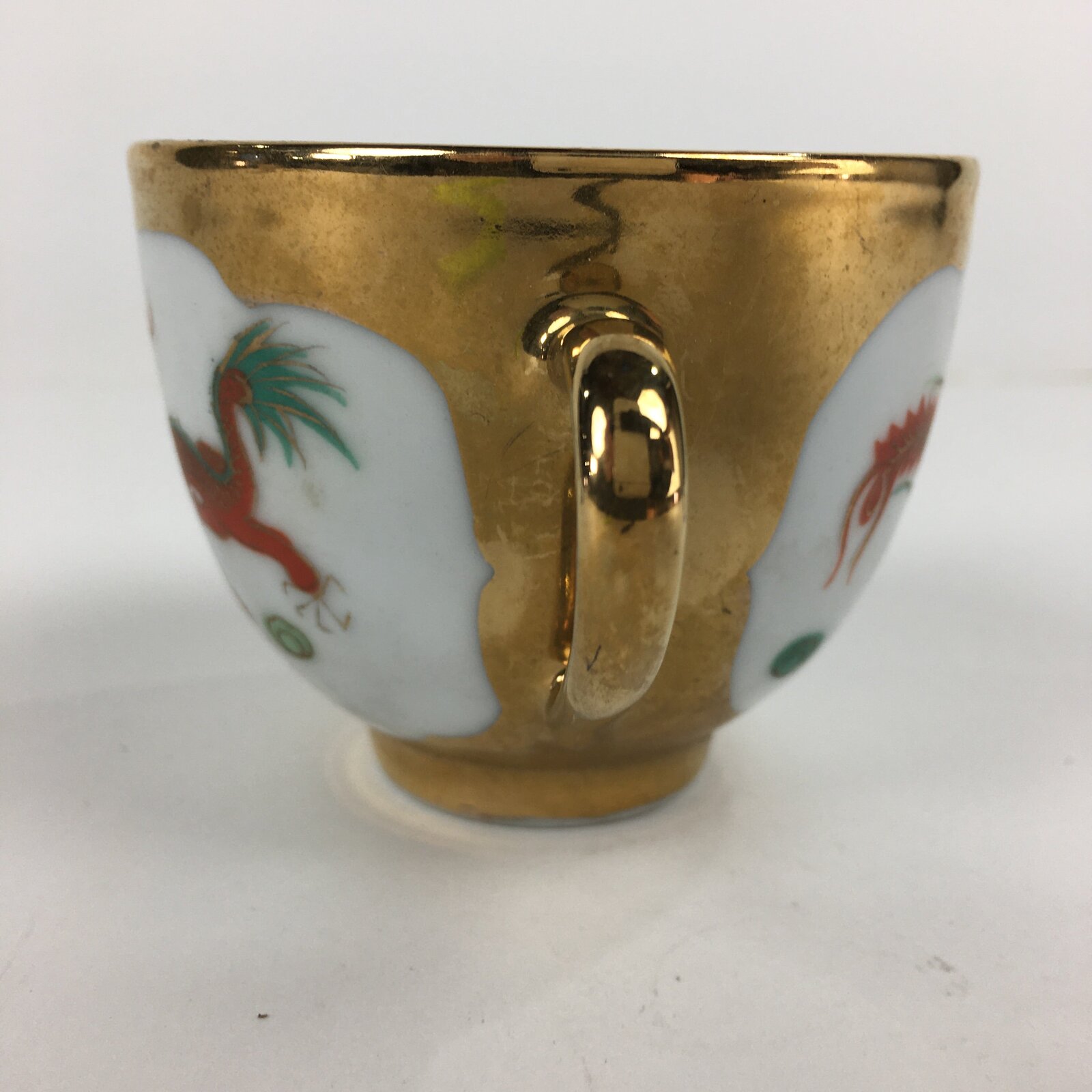 Chinese Porcelain Teacup Vtg Dragon Phoenix Bird Gold Jingdezhen City PP782