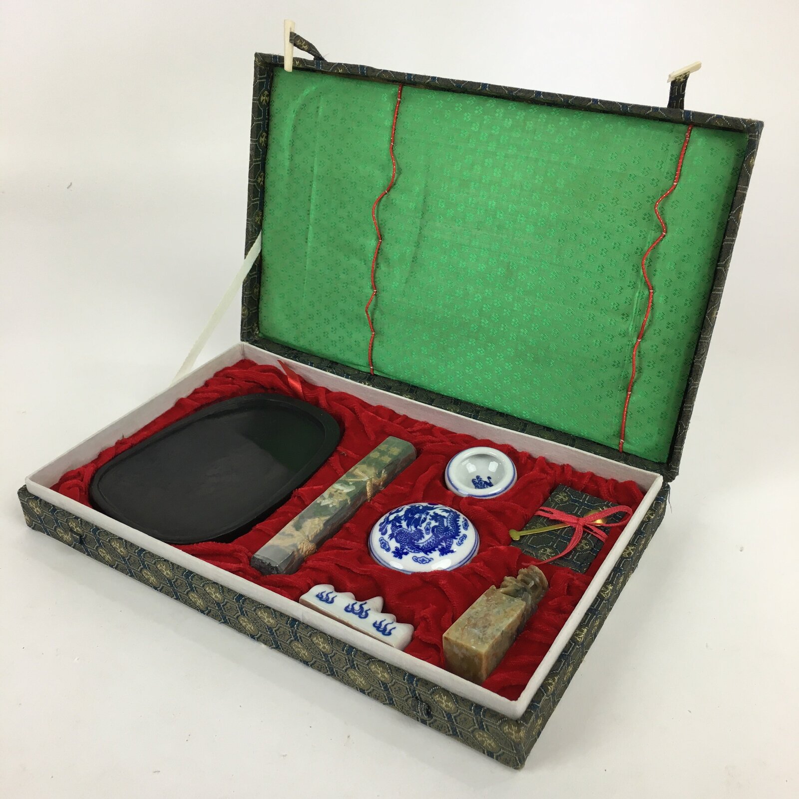 Chinese Stationery Name Stamp Ink Container Box Set Vtg Red Seal Ink JK274