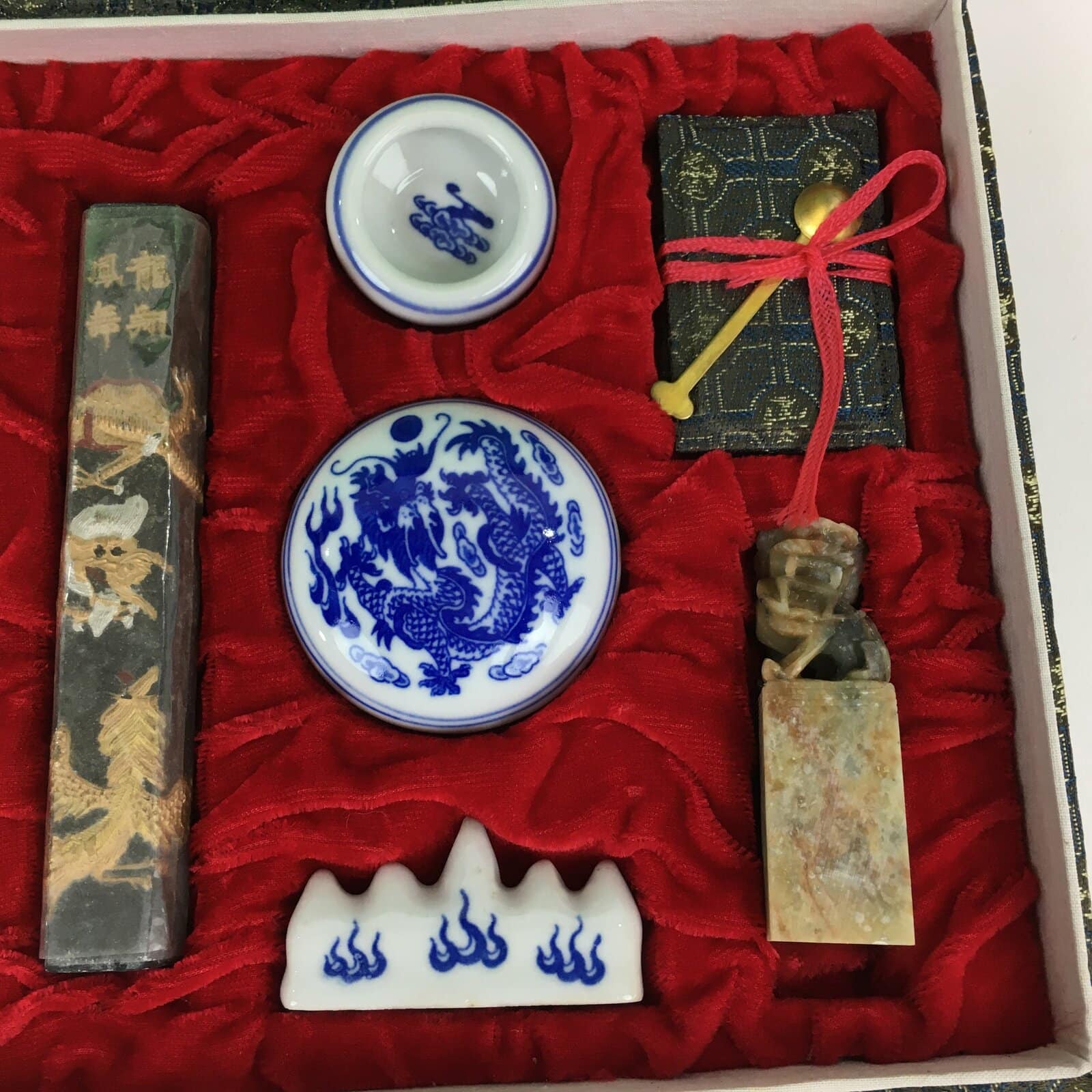 Chinese Stationery Name Stamp Ink Container Box Set Vtg Red Seal Ink JK274