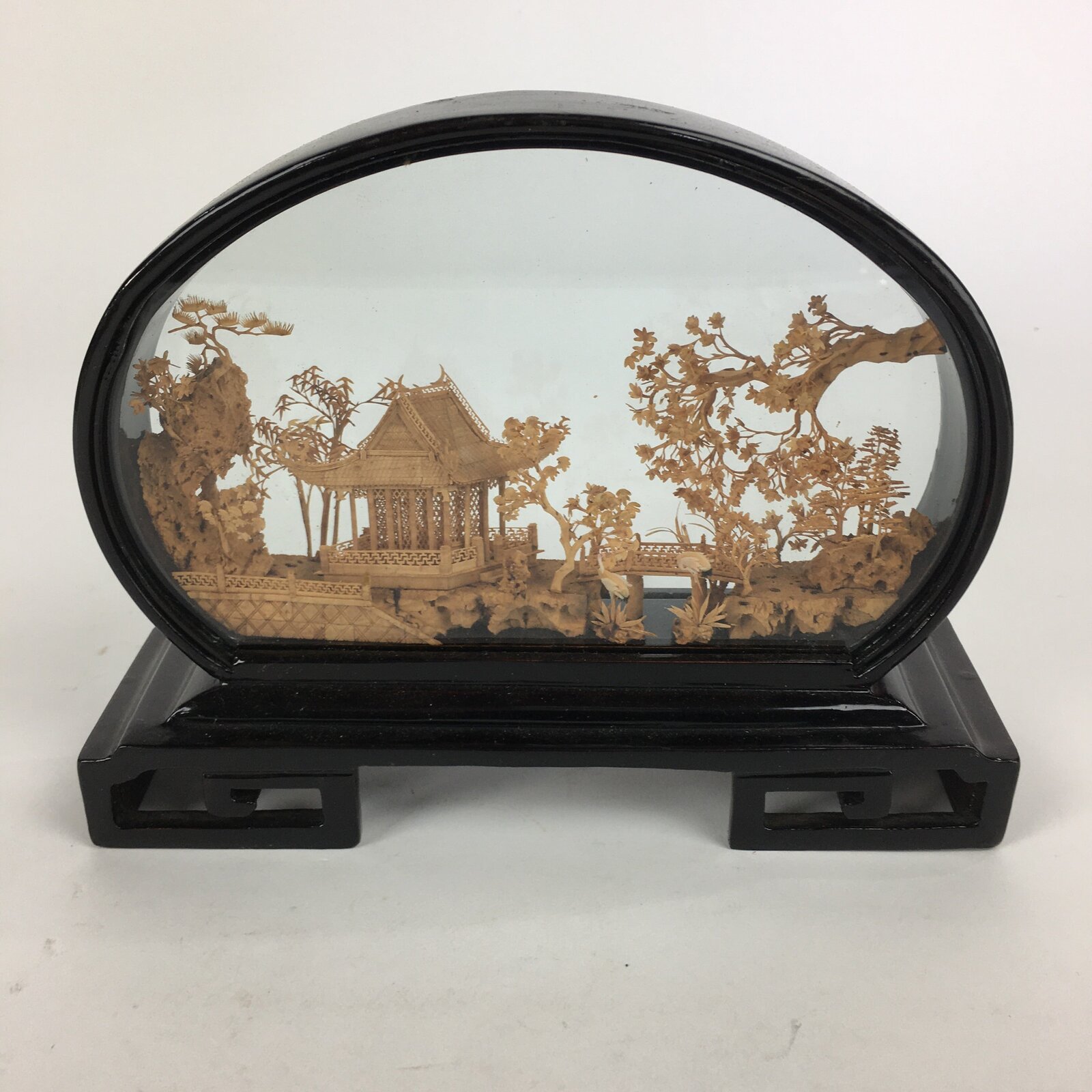 Chinese Temple Garden Cork Carving Art Craft Figurine Wood Craft Ornament BD760