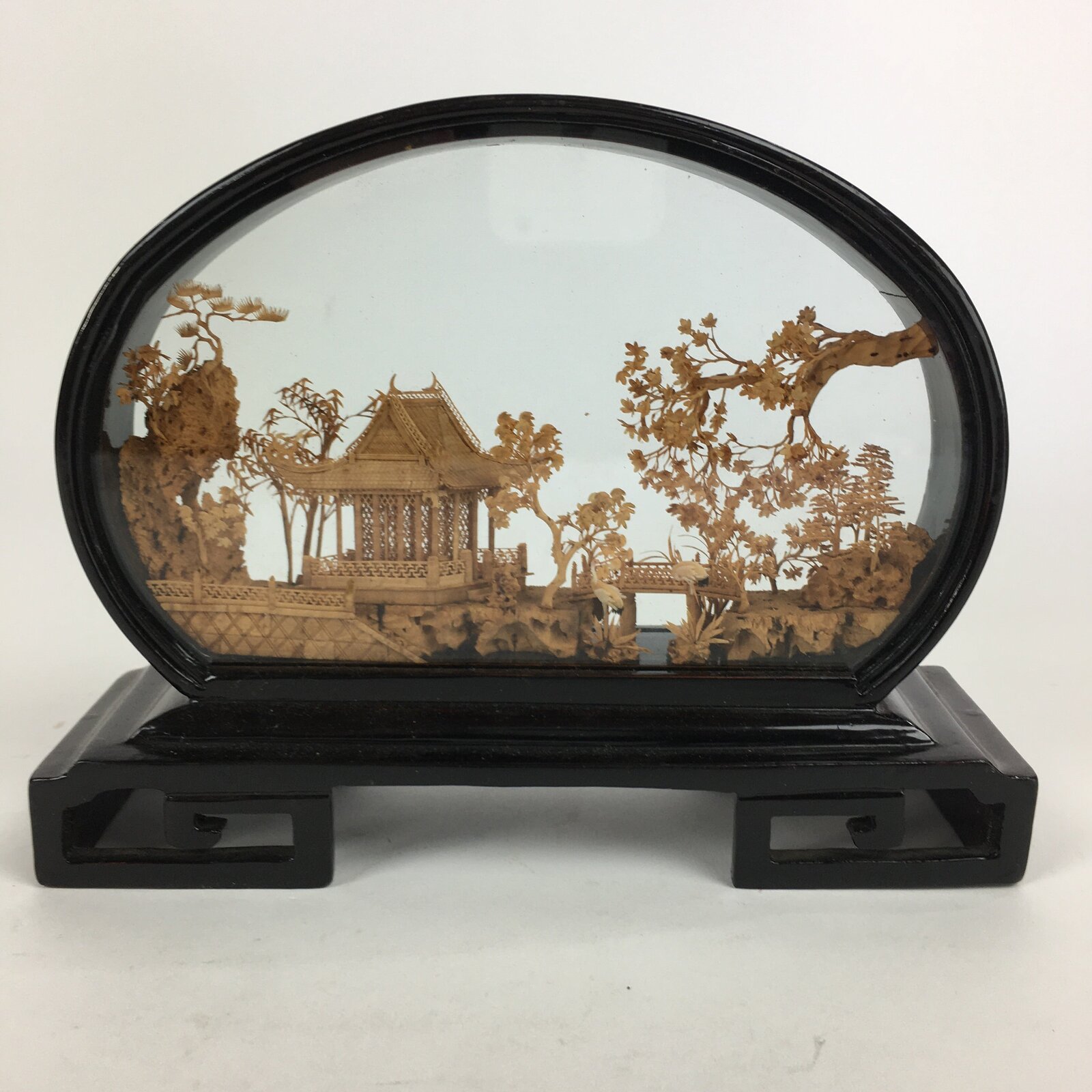 Chinese Temple Garden Cork Carving Art Craft Figurine Wood Craft Ornament BD760