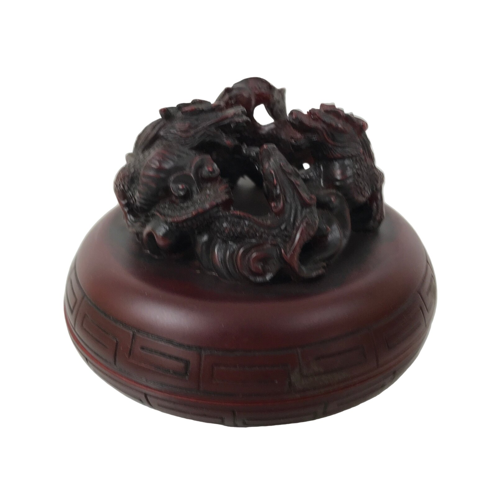 Chinese Vermilion Ink Pad Shuniku Vtg Red Seal Container Case Dragon Brown SZ65