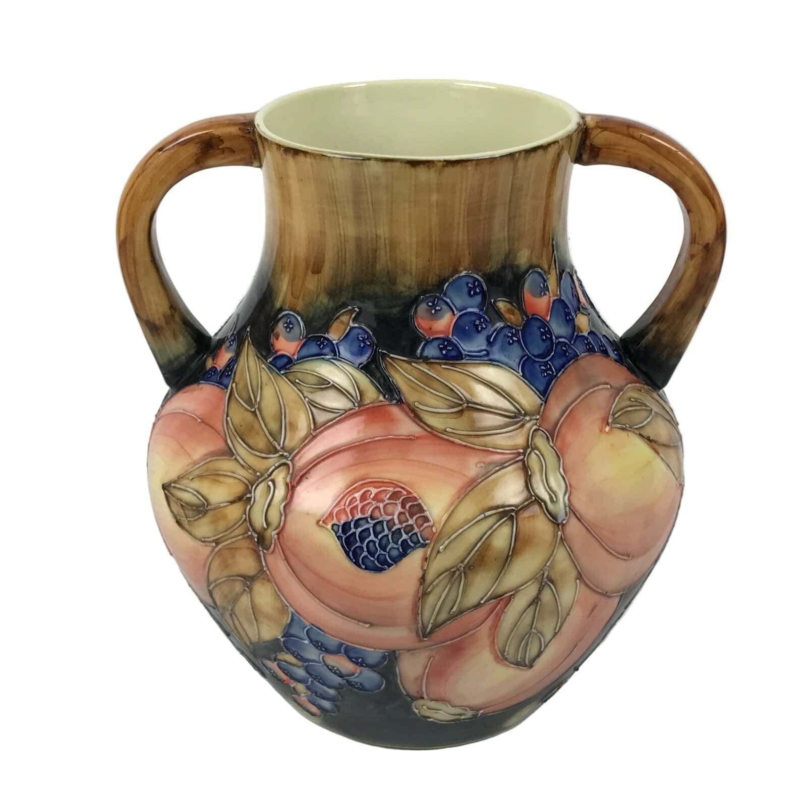 English Ceramic Flower Vase Vtg Tupton Moorcroft Style Pink Peach Berry FK208