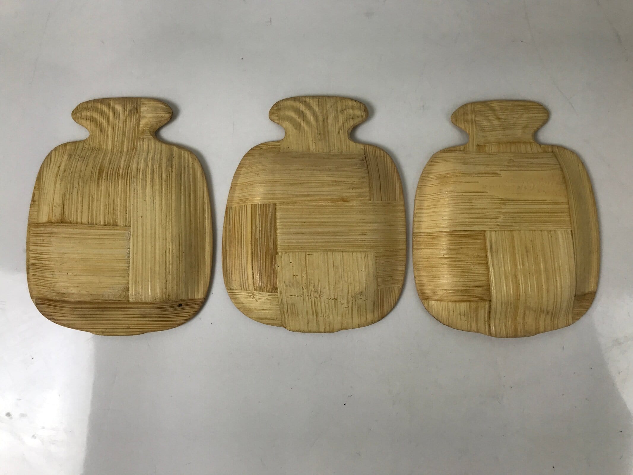 Guam Bamboo Drink Saucer Chataku Coaster Souvenir Vtg 6pc Brown Palm Tree L388