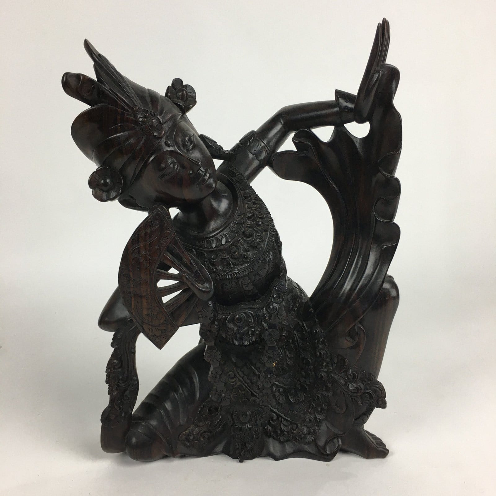 Indonesia Wood Carving Statue Vtg Bali Island Folk Craft Dark Brown BD699