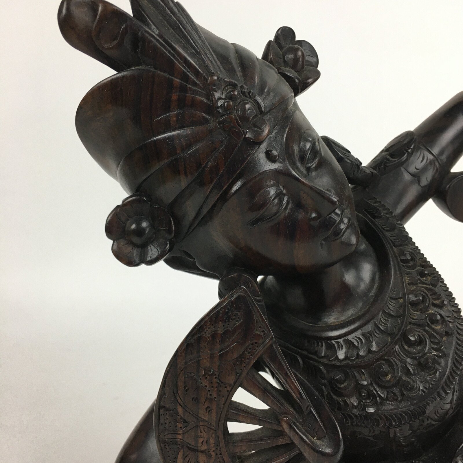 Indonesia Wood Carving Statue Vtg Bali Island Folk Craft Dark Brown BD699