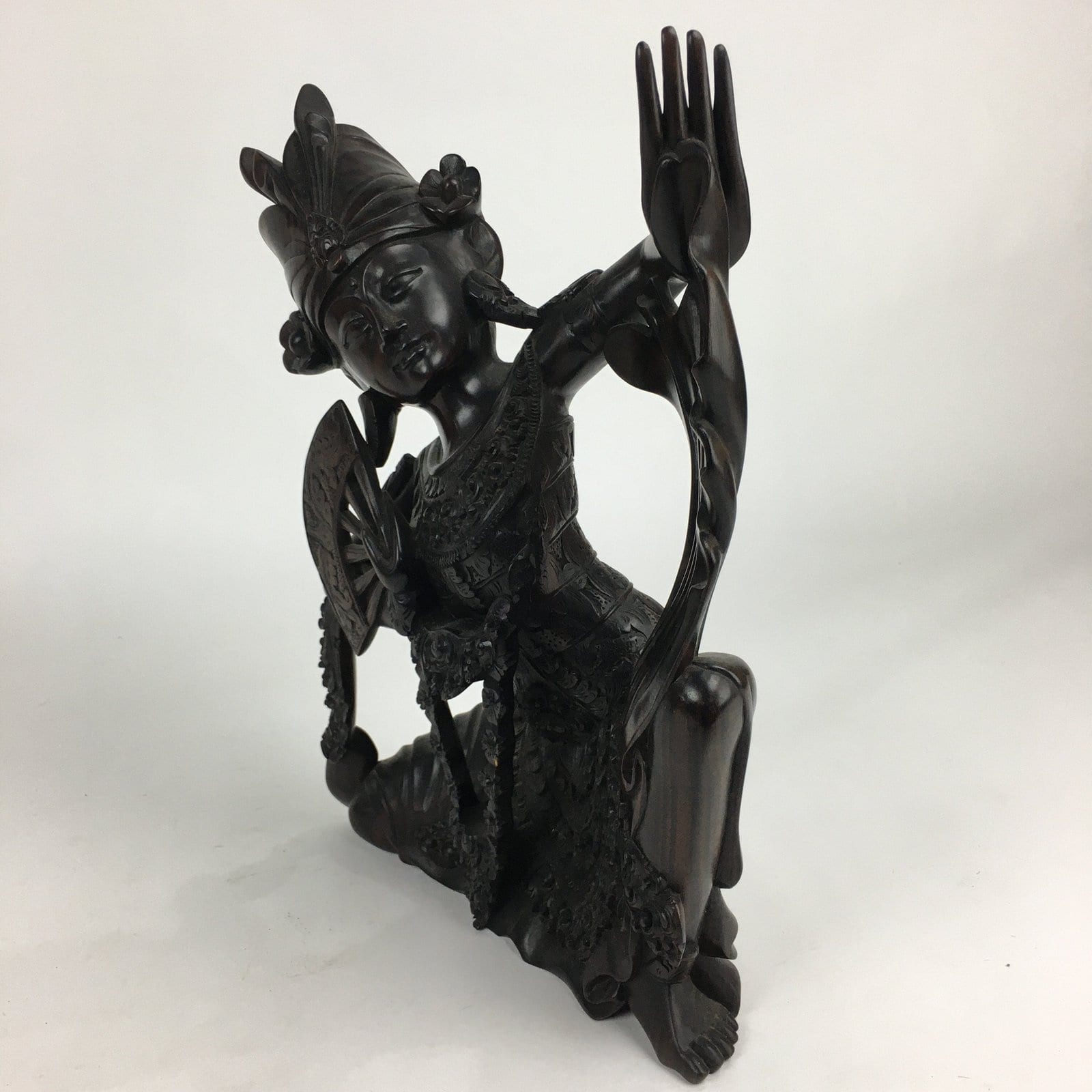 Indonesia Wood Carving Statue Vtg Bali Island Folk Craft Dark Brown BD699