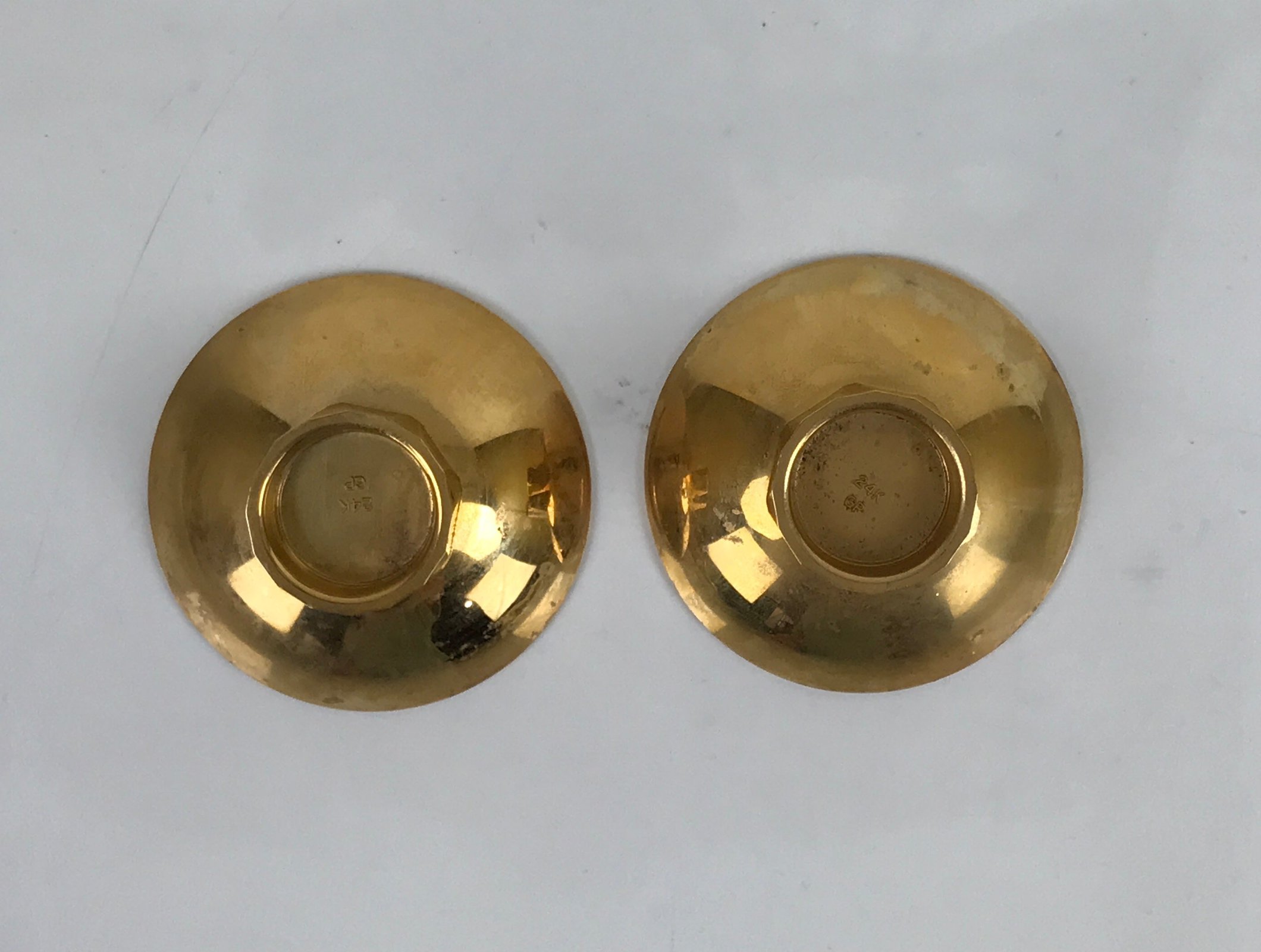 Japanese 24K GP Gold Plated Drinking Sake Cup Vtg 2pc Sakazuki Set w/Box PX749