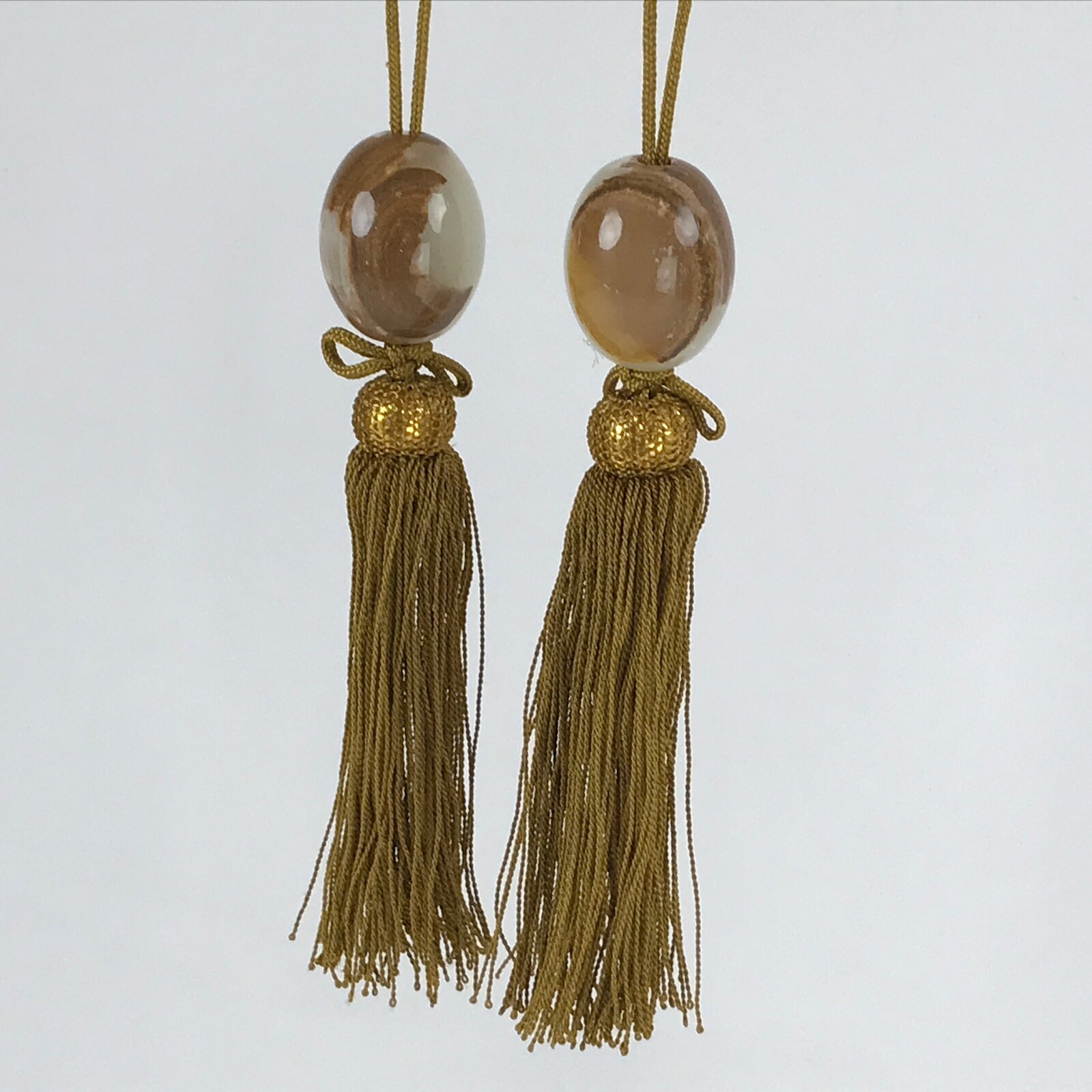 Japanese Agate Stone Hanging Scroll Weights Fuchin Kakejiku Gold Tassel FC327