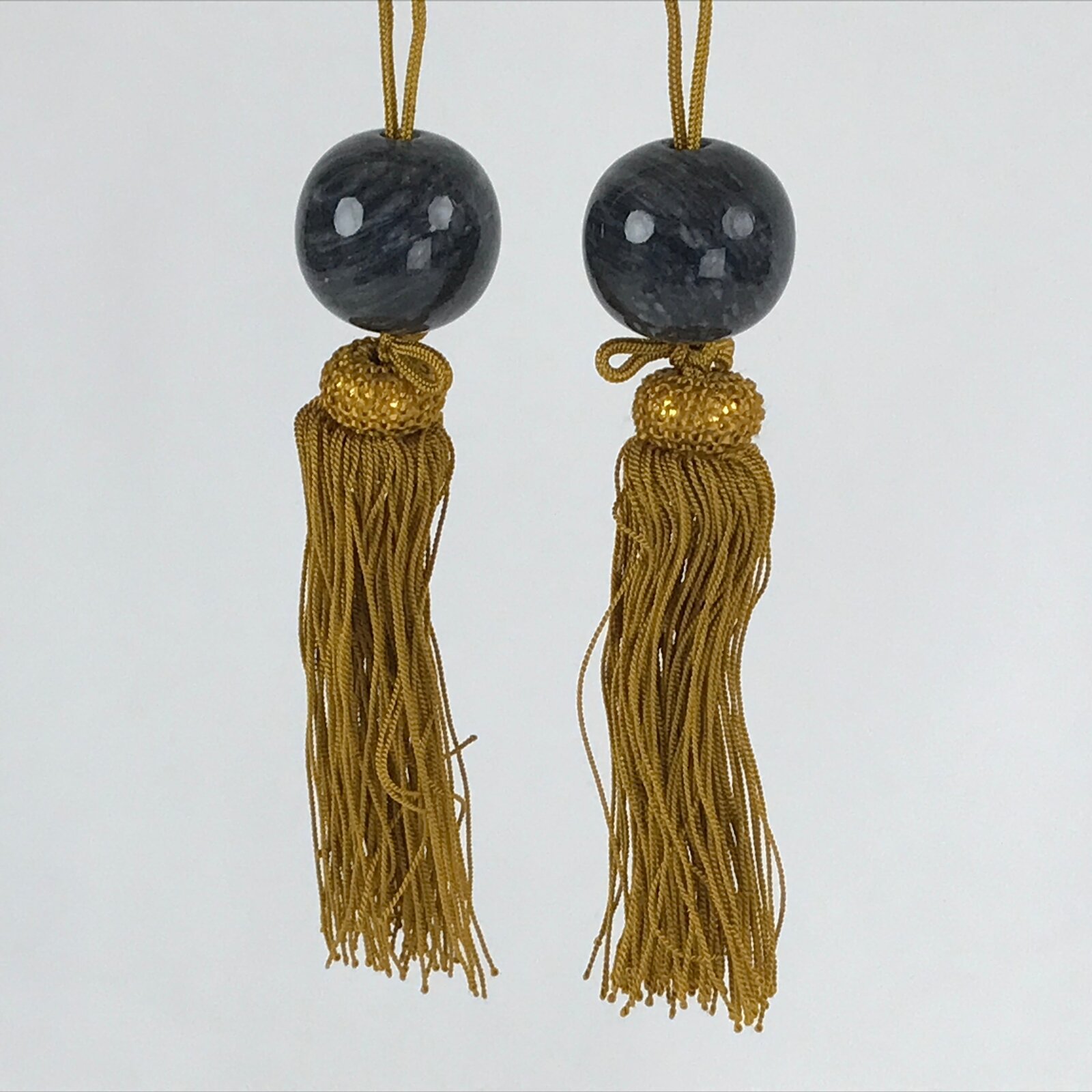 Japanese Agate Stone Hanging Scroll Weights Fuchin Kakejiku Gold Tassel FC328