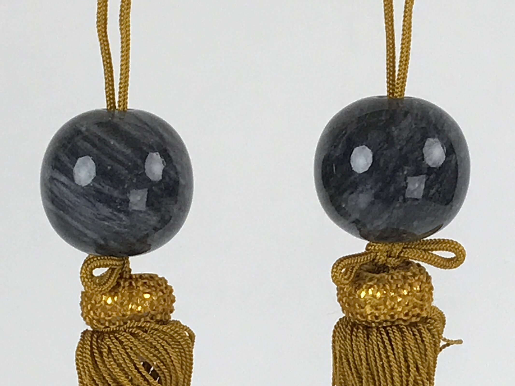 Japanese Agate Stone Hanging Scroll Weights Fuchin Kakejiku Gold Tassel FC328