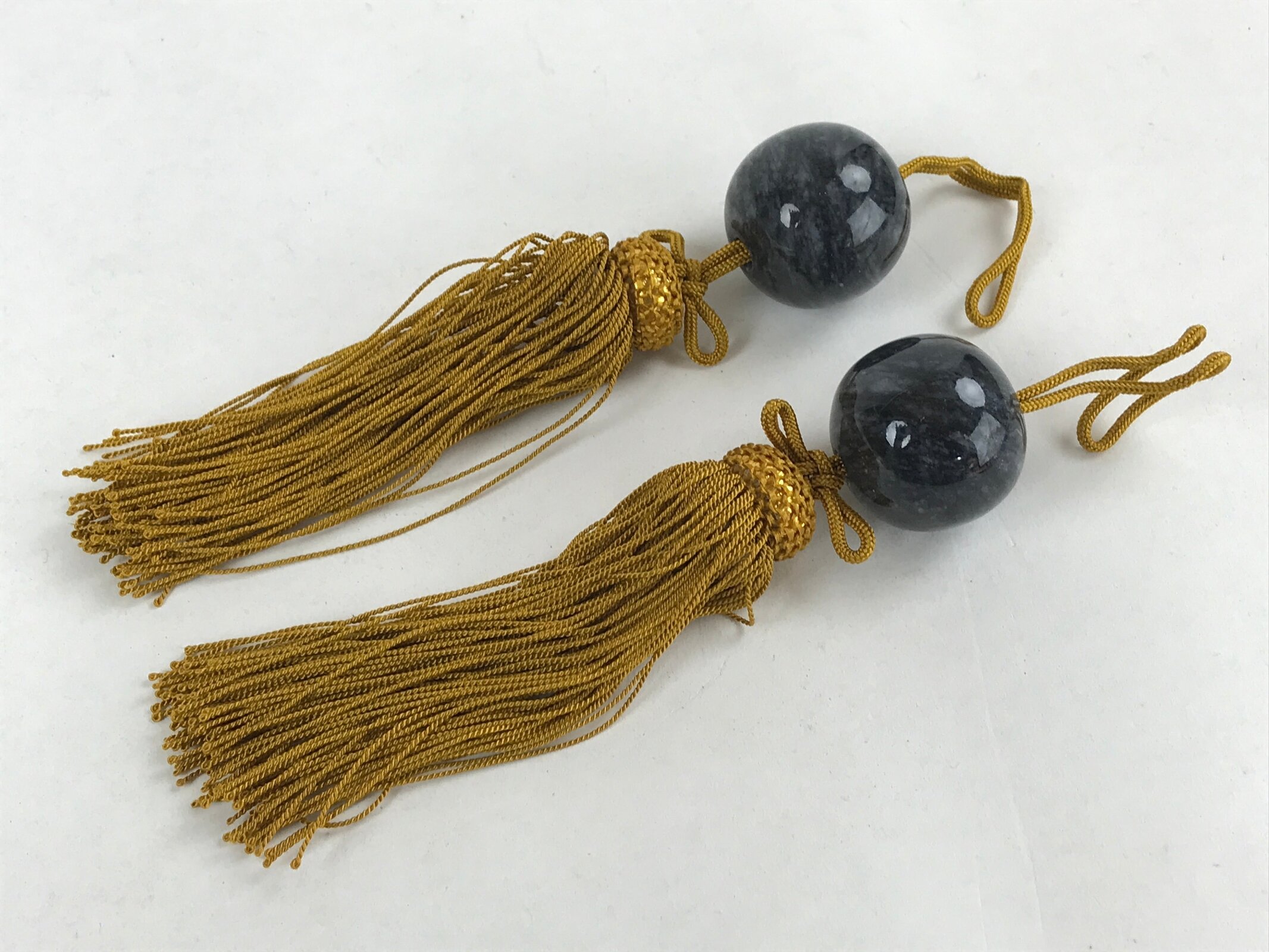 Japanese Agate Stone Hanging Scroll Weights Fuchin Kakejiku Gold Tassel FC328