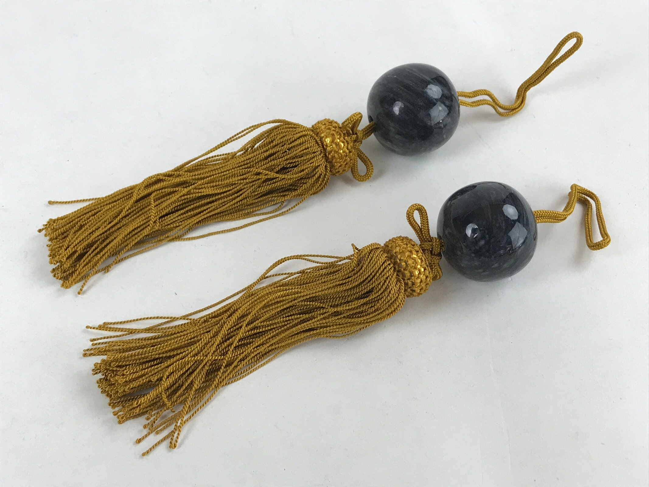 Japanese Agate Stone Hanging Scroll Weights Fuchin Kakejiku Gold Tassel FC328