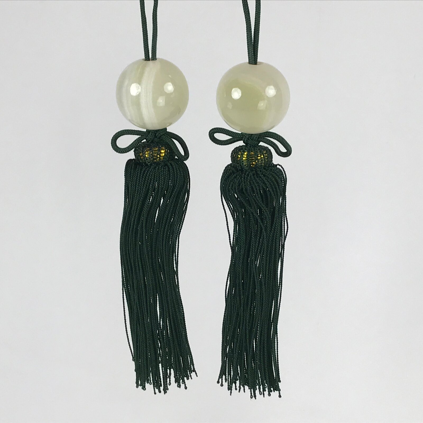 Japanese Agate Stone Hanging Scroll Weights Fuchin Kakejiku Green Tassel FC324