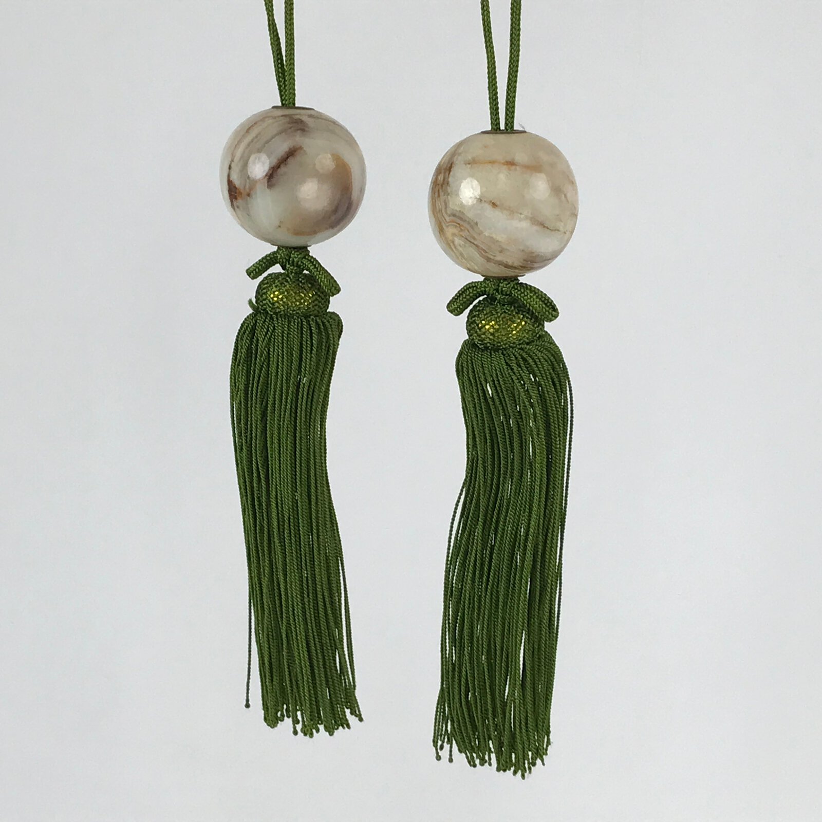 Japanese Agate Stone Hanging Scroll Weights Fuchin Kakejiku Green Tassel FC326