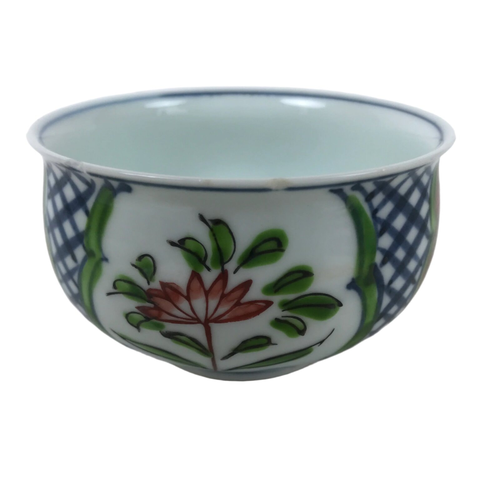Japanese Akae Porcelain Yunomi Teacup Vtg Floral Red Green Blue TC525