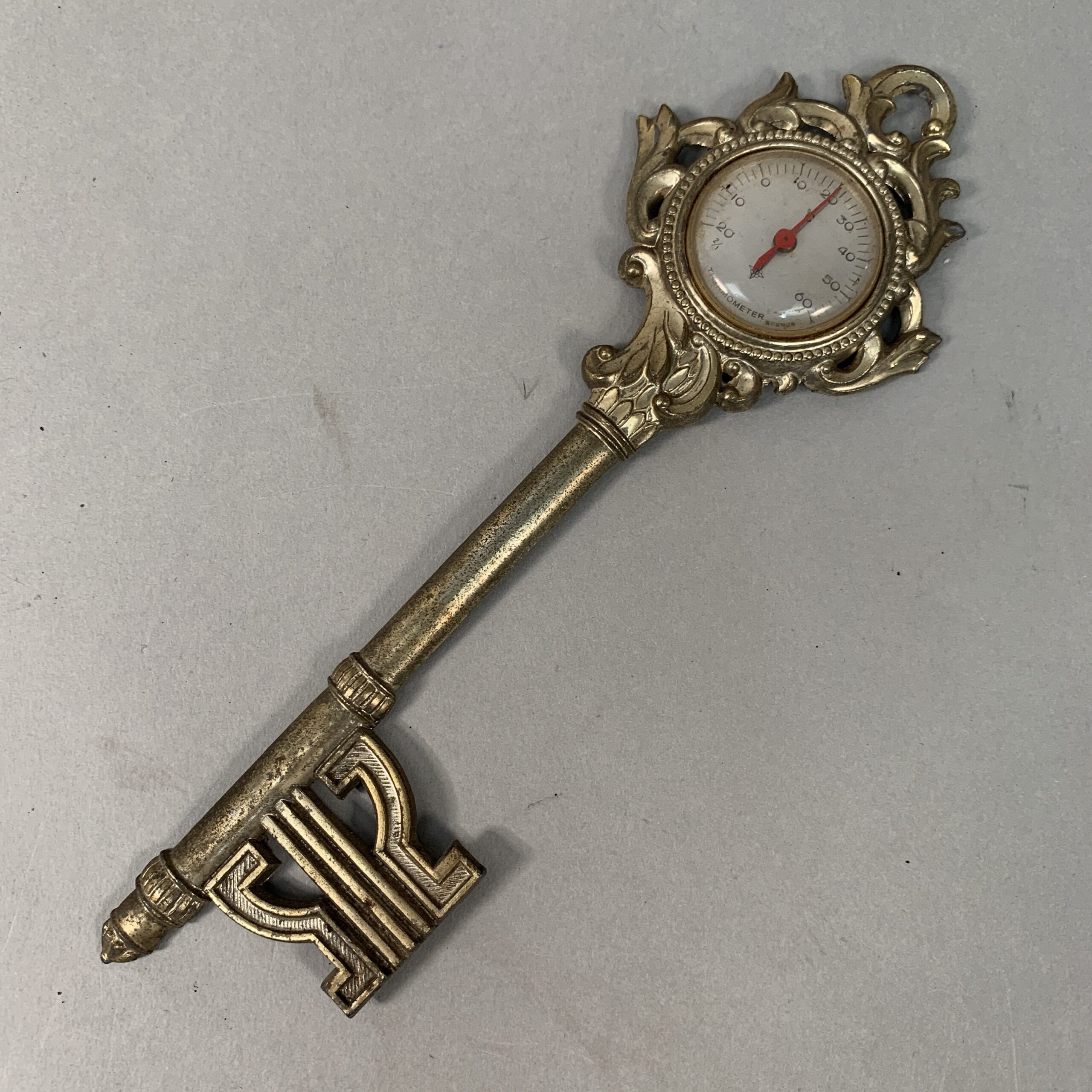 Japanese Analog Thermometer Vtg Metal Key Gold Red Needle J980