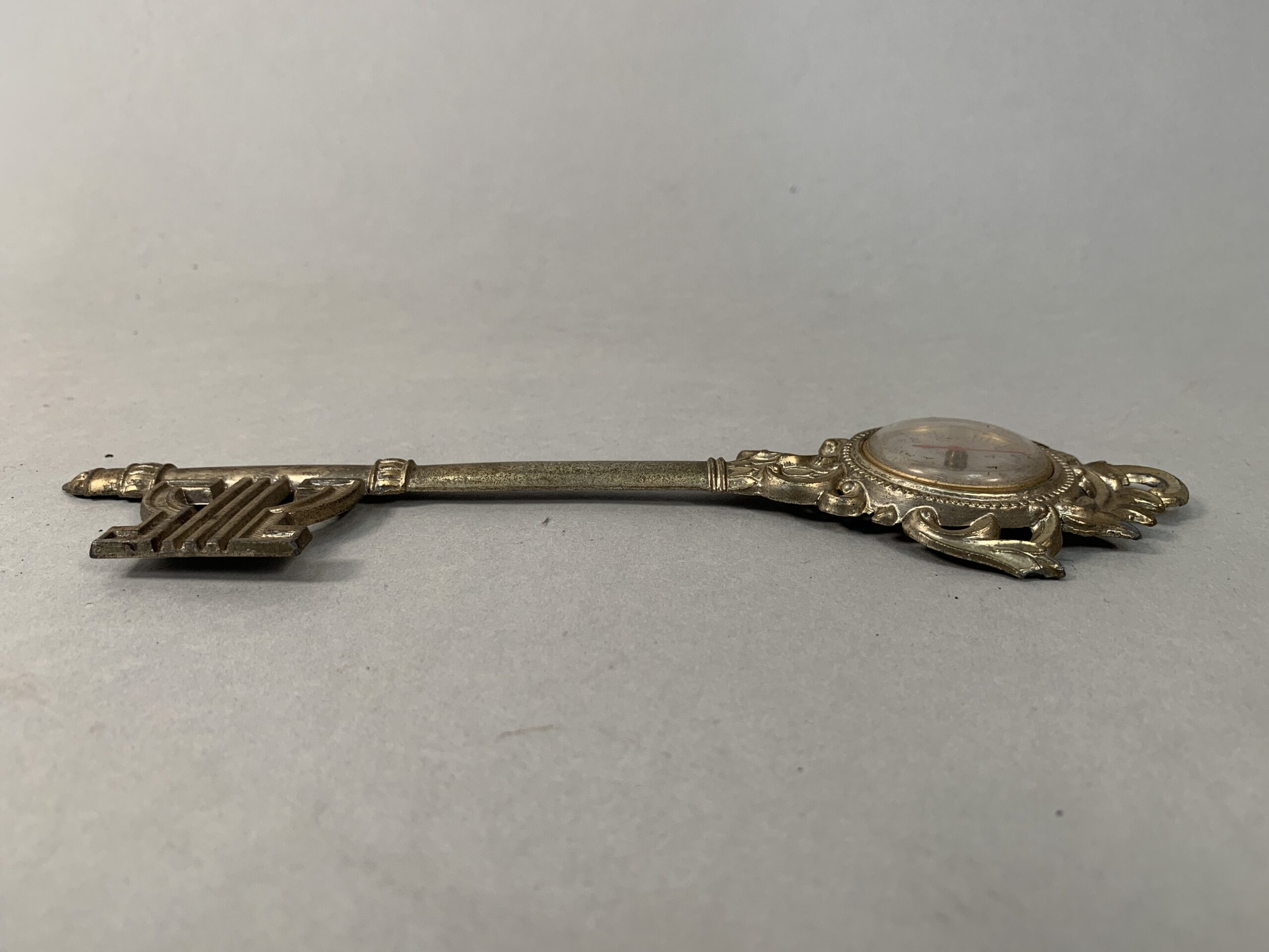 Japanese Analog Thermometer Vtg Metal Key Gold Red Needle J980