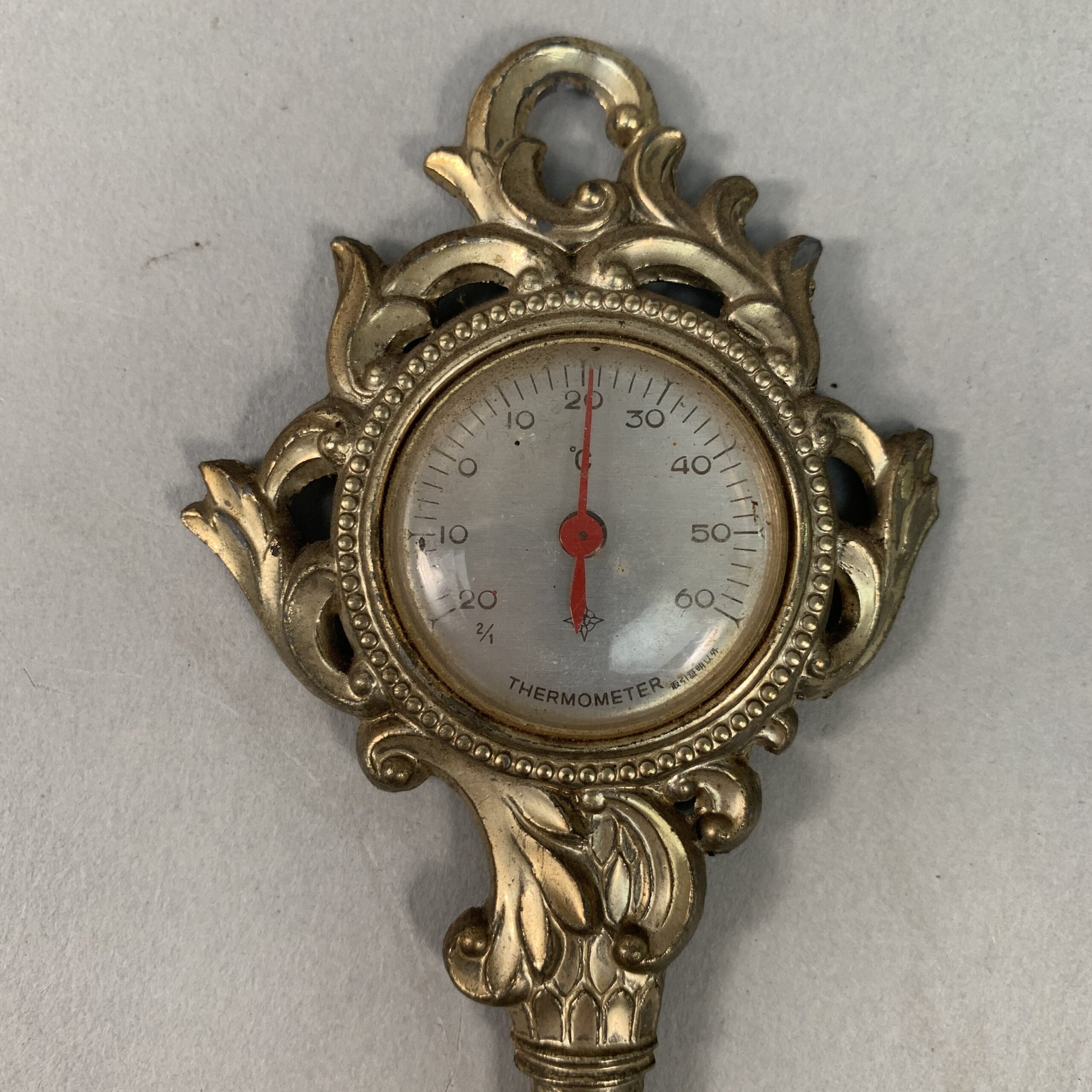 Japanese Analog Thermometer Vtg Metal Key Gold Red Needle J980