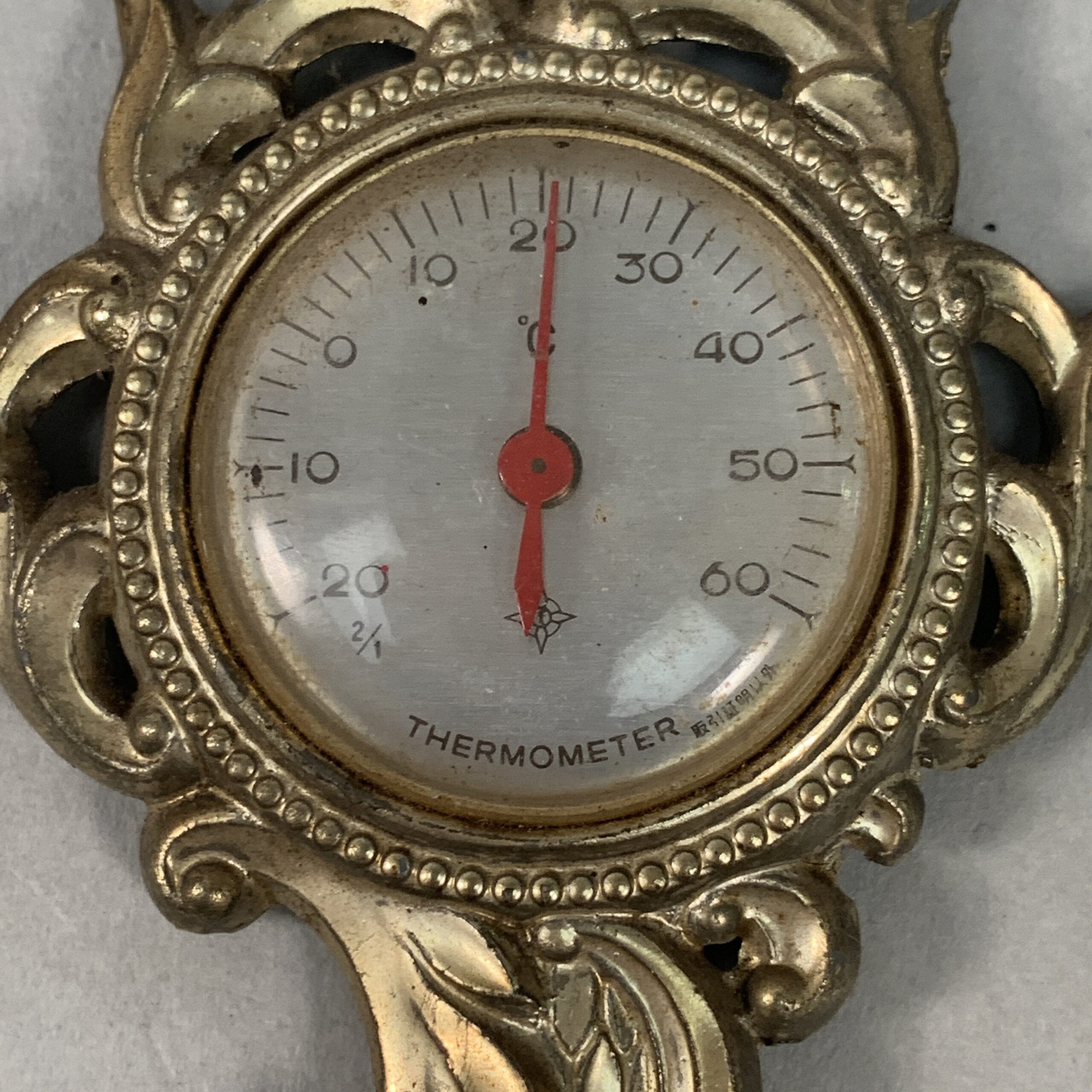 Japanese Analog Thermometer Vtg Metal Key Gold Red Needle J980