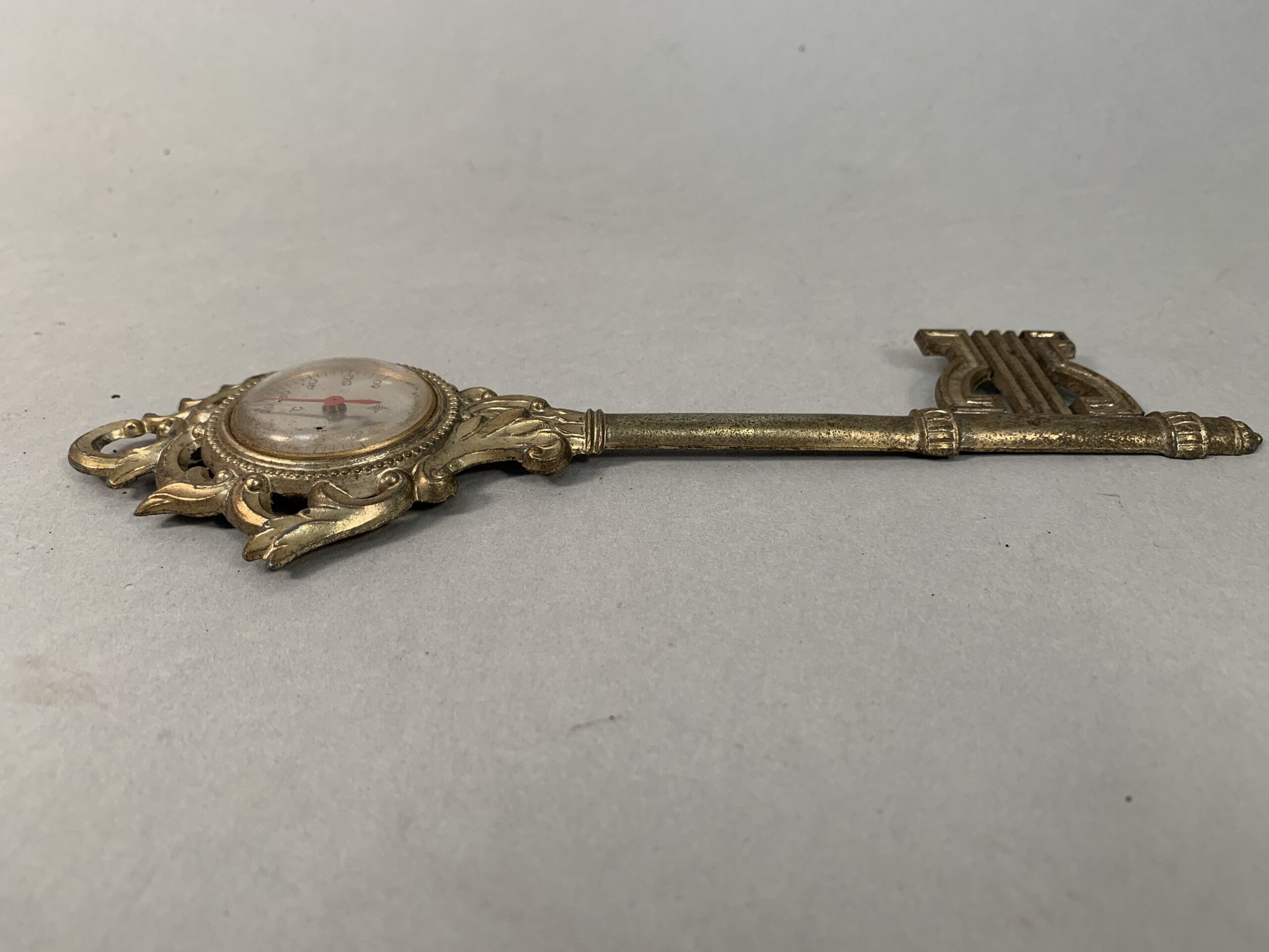 Japanese Analog Thermometer Vtg Metal Key Gold Red Needle J980