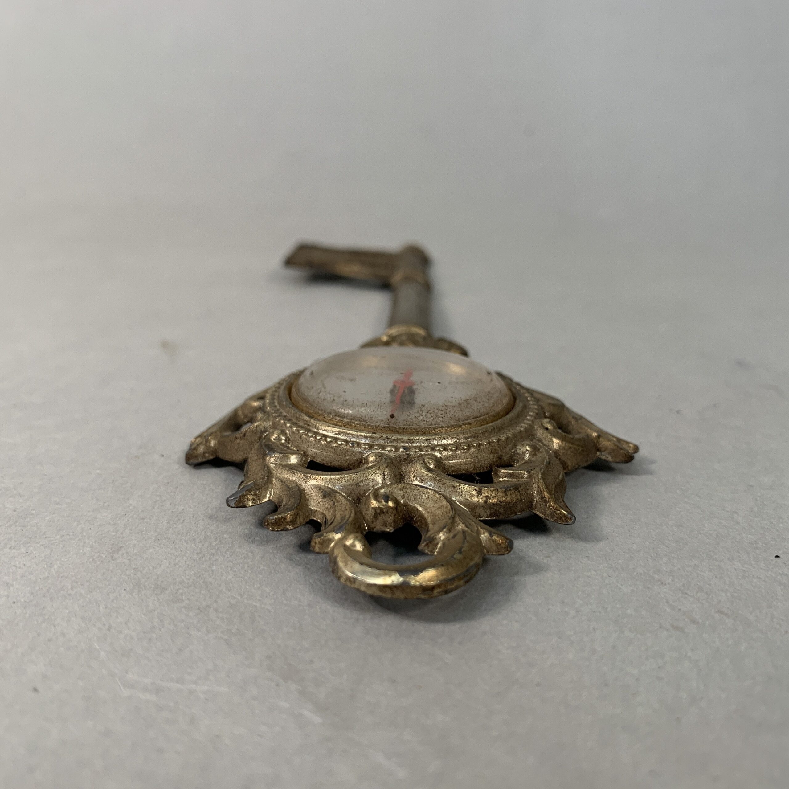 Japanese Analog Thermometer Vtg Metal Key Gold Red Needle J980