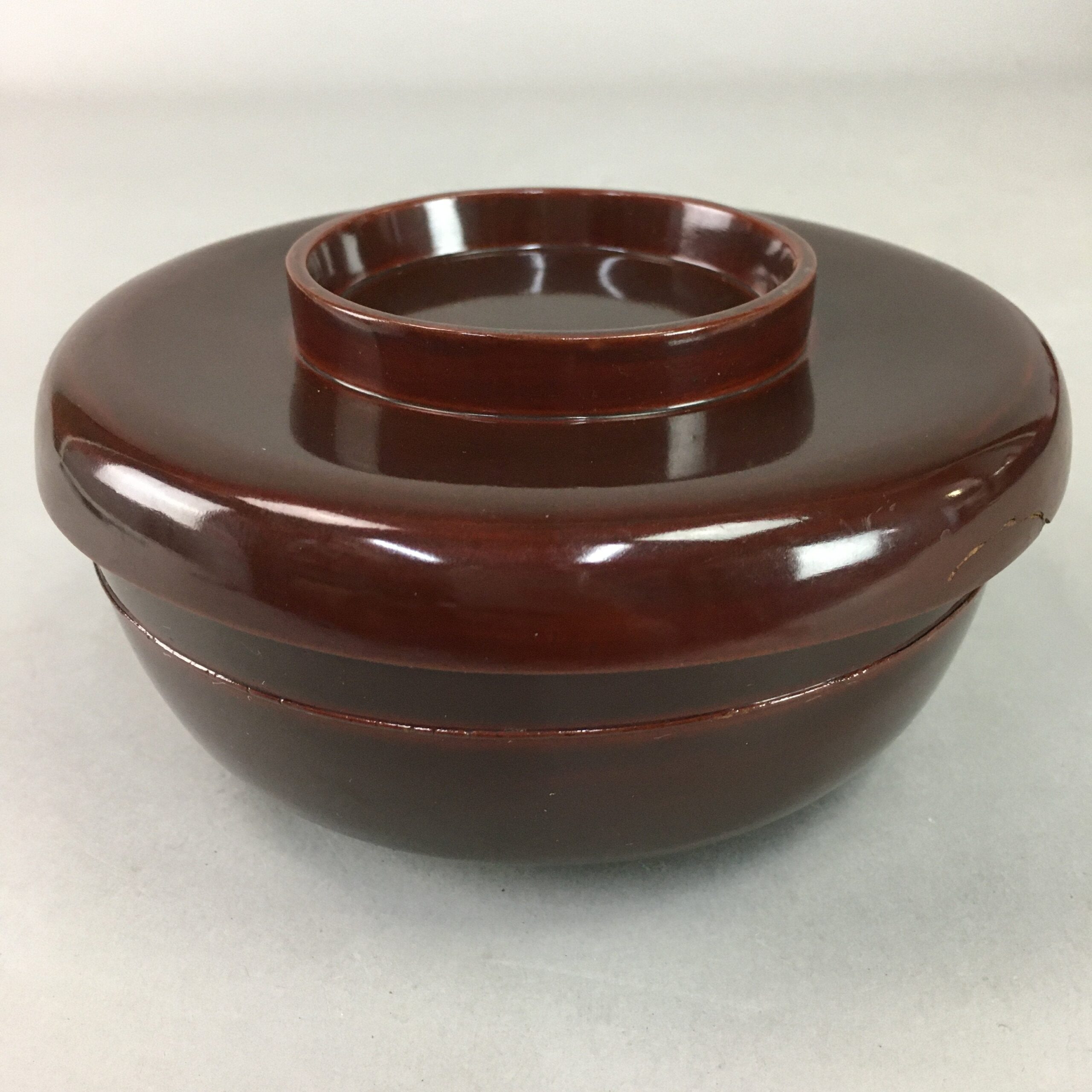Japanese Antique Wooden Lacquer Lidded Bowl Brown Owan Soup Rice UR293