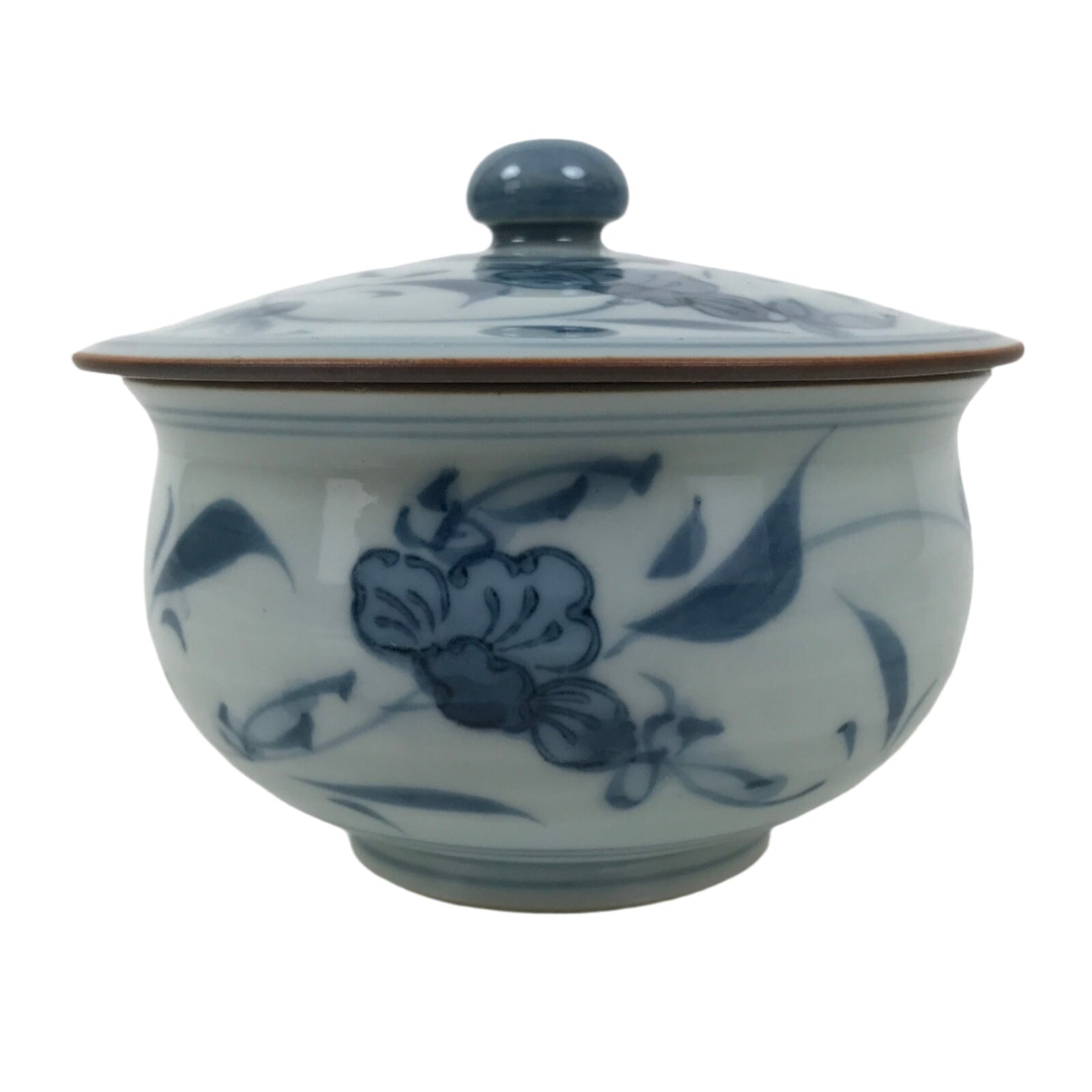 Japanese Arita Porcelain Lidded Teacup Sometsuke Flowers Blue White Yunomi TC603