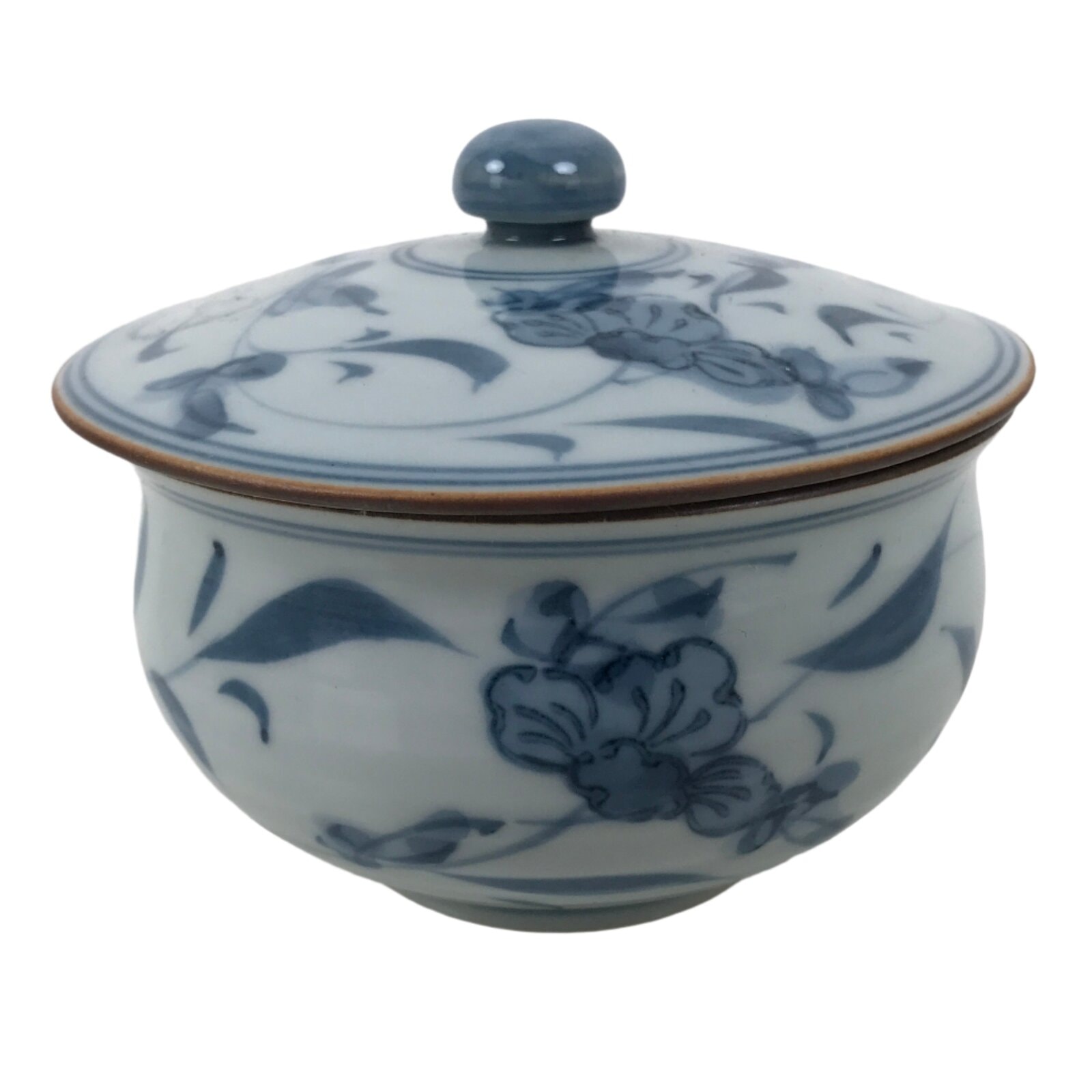 Japanese Arita Porcelain Lidded Teacup Sometsuke Flowers Blue White Yunomi TC604