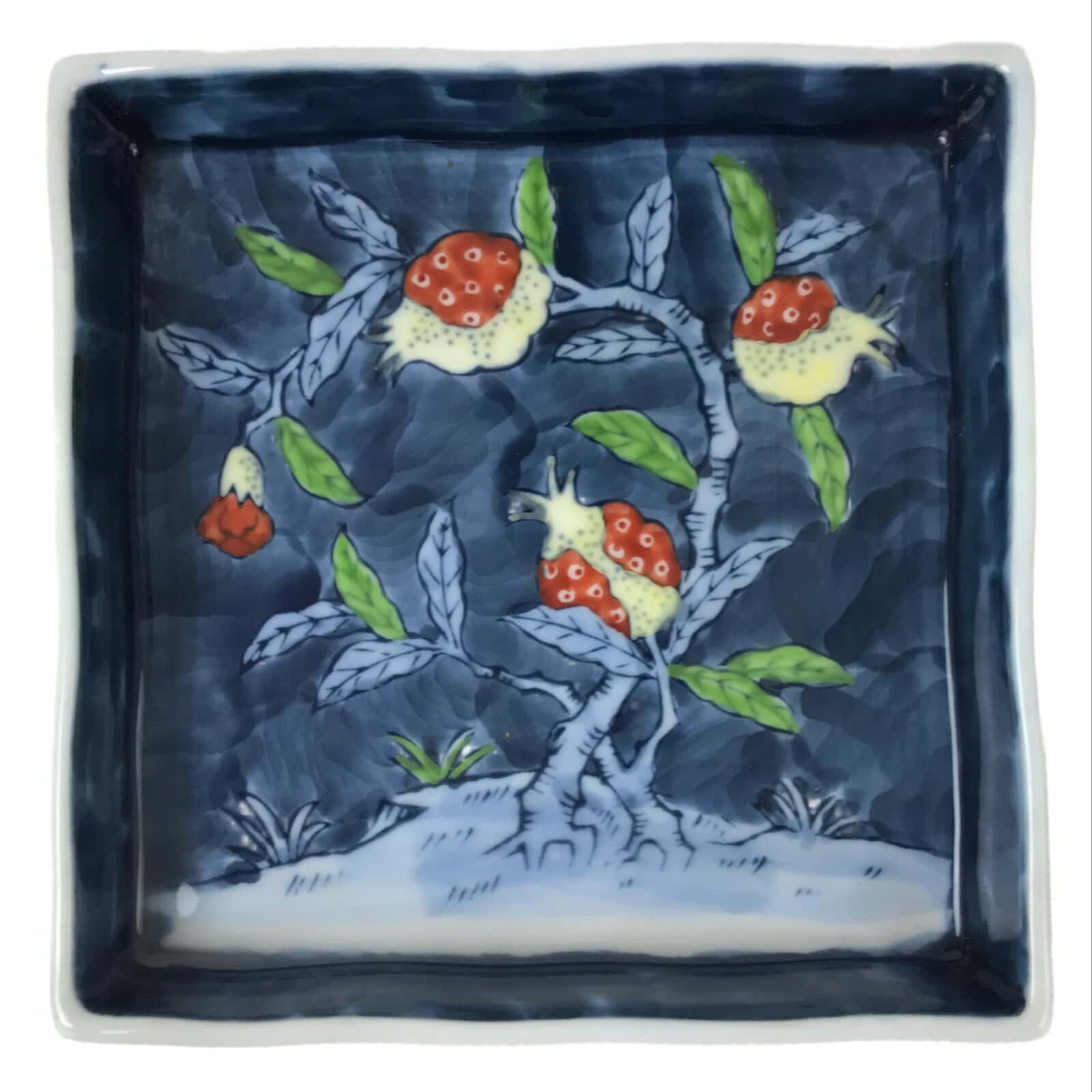 Japanese Arita Ware Ceramic Serving Dish Vtg Square Pomegranate Fruit Y251
