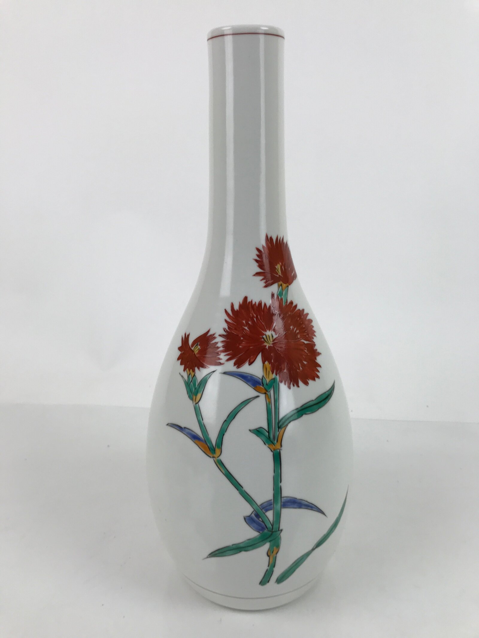 Japanese Arita Ware Porcelain Flower Vase Vtg Ikebana Kabin Flower Red Box PX724