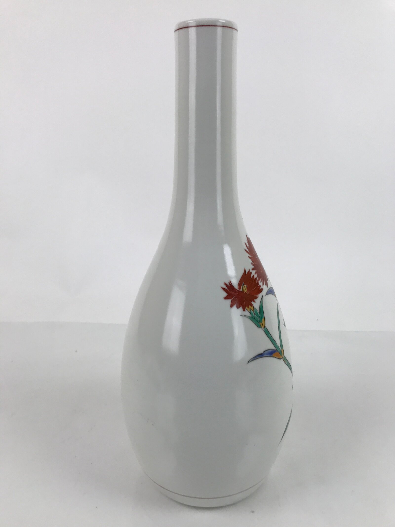 Japanese Arita Ware Porcelain Flower Vase Vtg Ikebana Kabin Flower Red Box PX724
